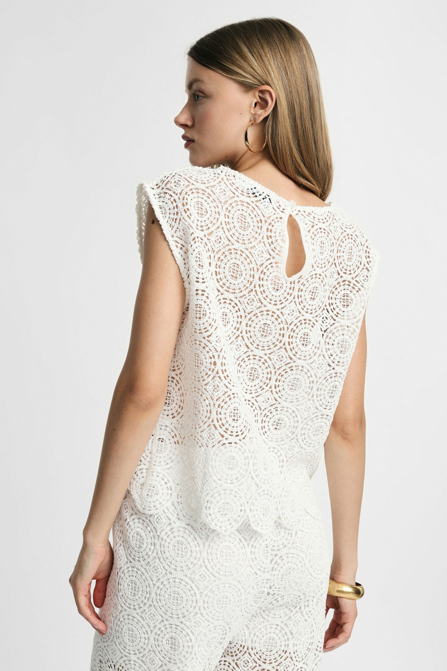 Blusa Ricamata Senza Maniche Con Bordo Smerlato Please