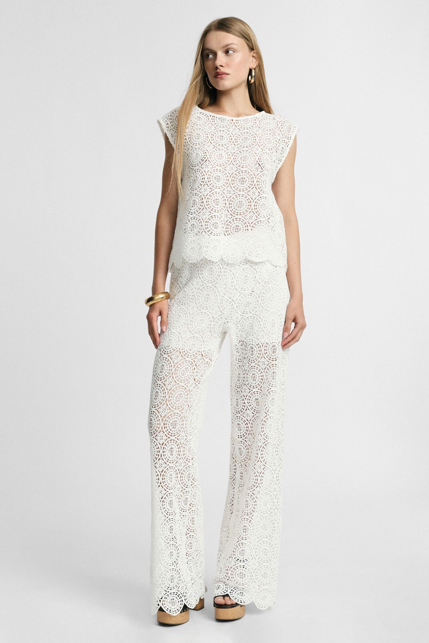 Baggy Palace Trousers With Perforated Embroidery Please
