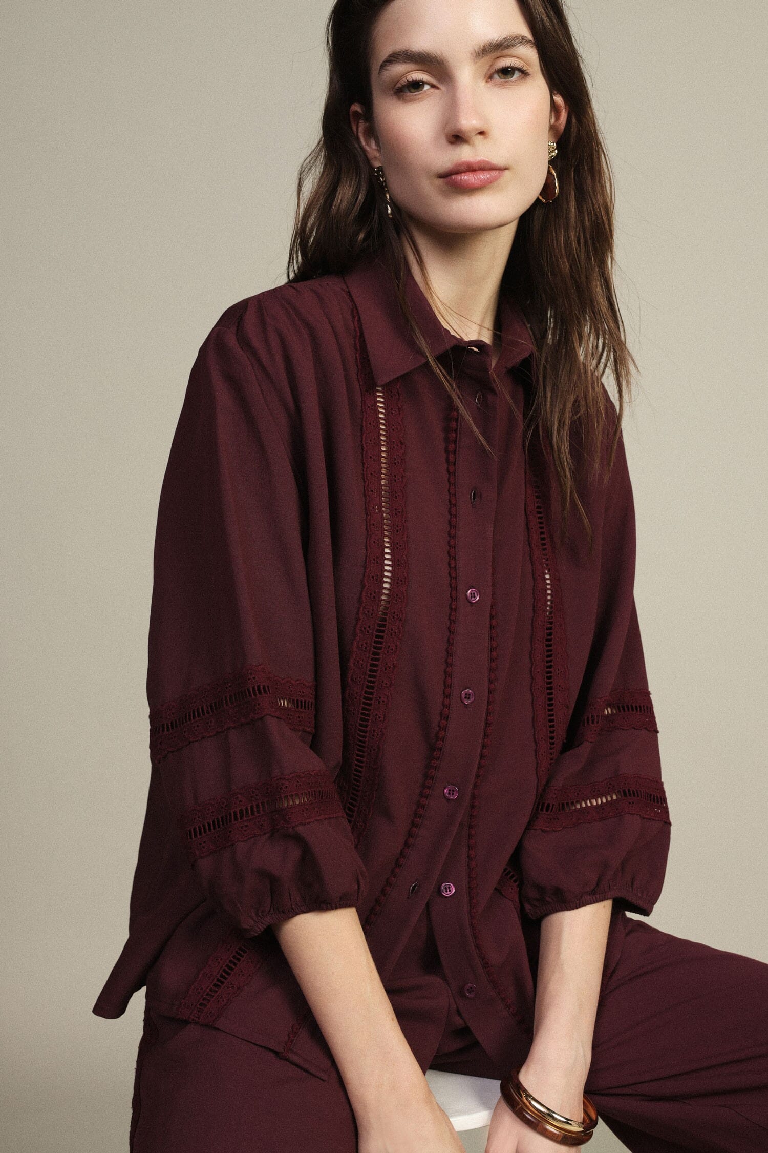 Camicia Ampia Con Inserti In Pizzo Traforato Dixie