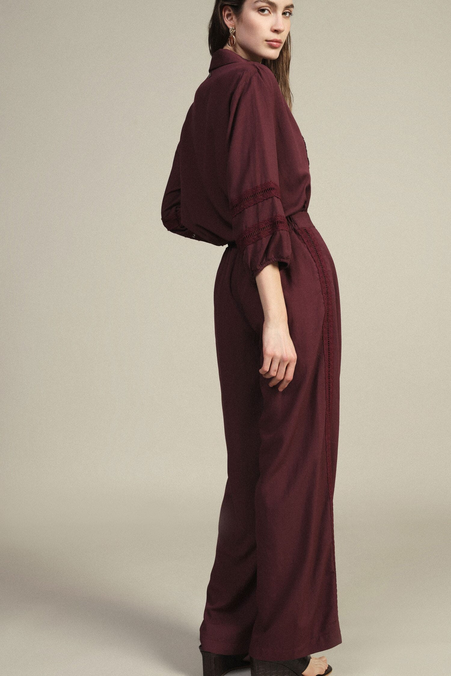 Pantalon palazzo taille haute avec empiècements perforés Dixie