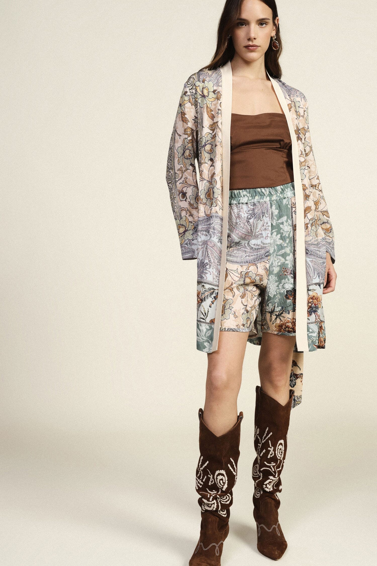 Cappotto Leggero Fantasia Floreale Cintura Coordinata Dixie