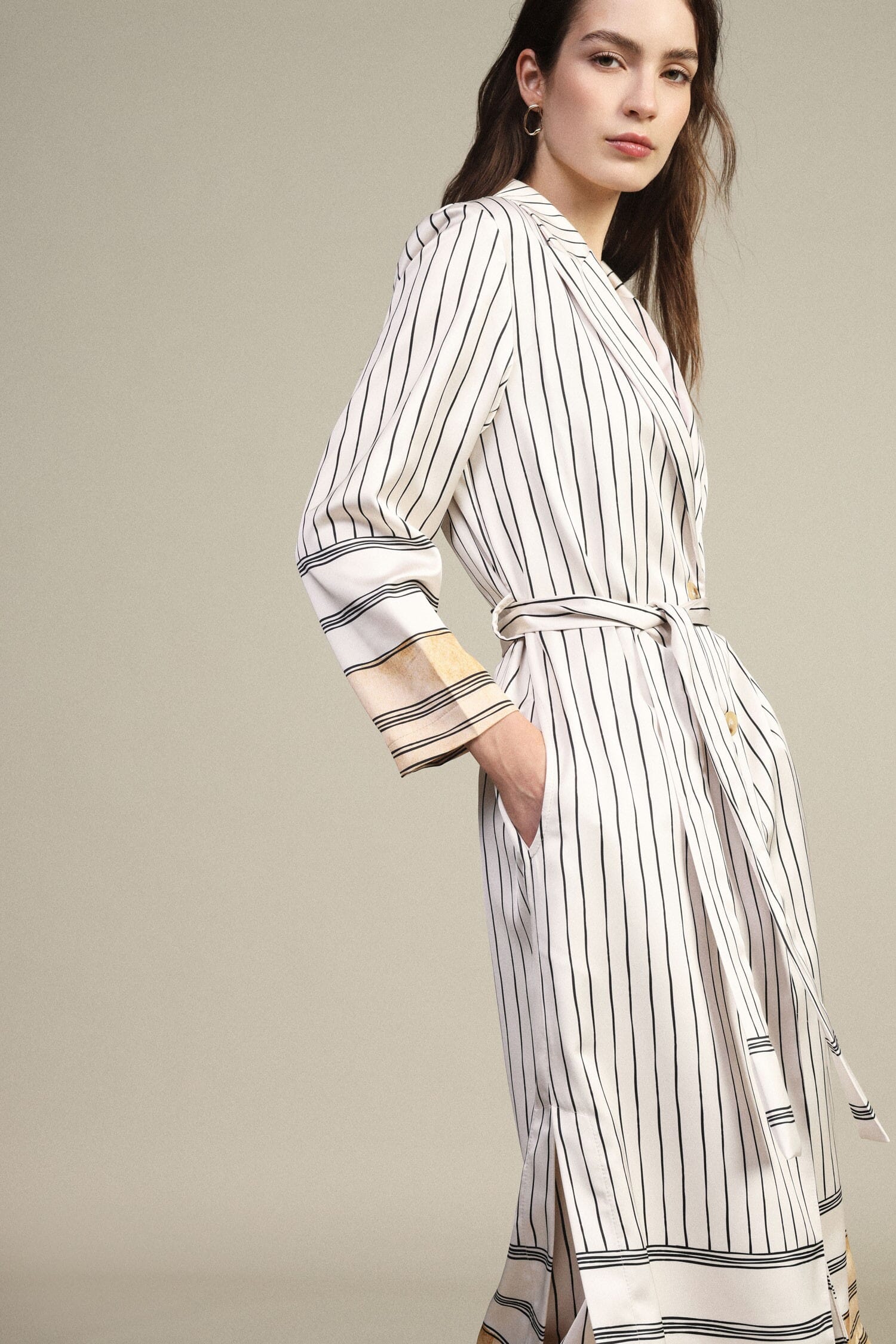 Trench rayé mi-long avec ceinture Dixie
