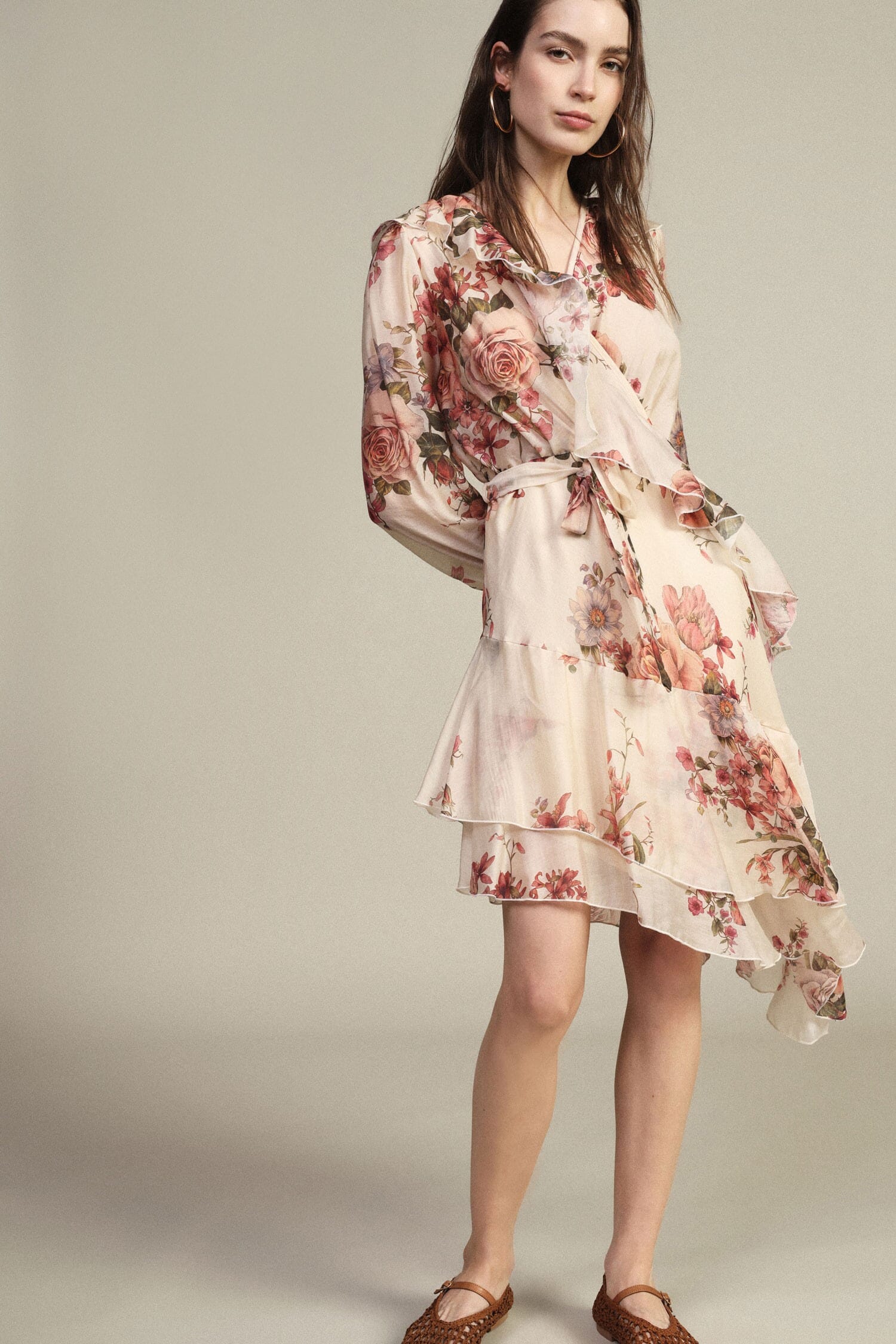 Dress With Floral Print Asymmetrical Ruffles Dixie