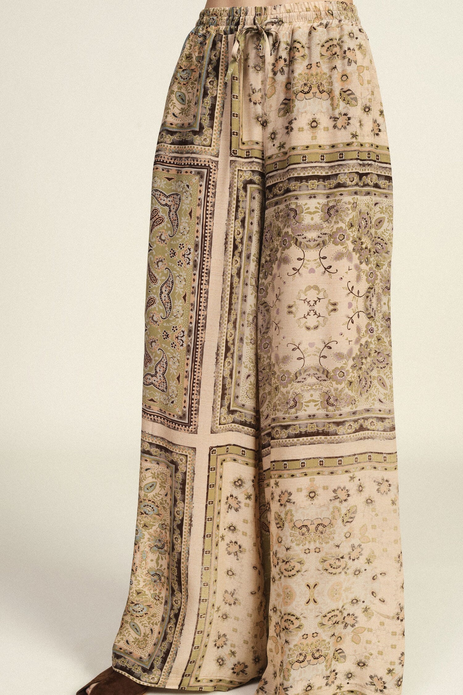 Pantaloni Palazzo Stampa Patchwork A Vita Elasticizzata Dixie