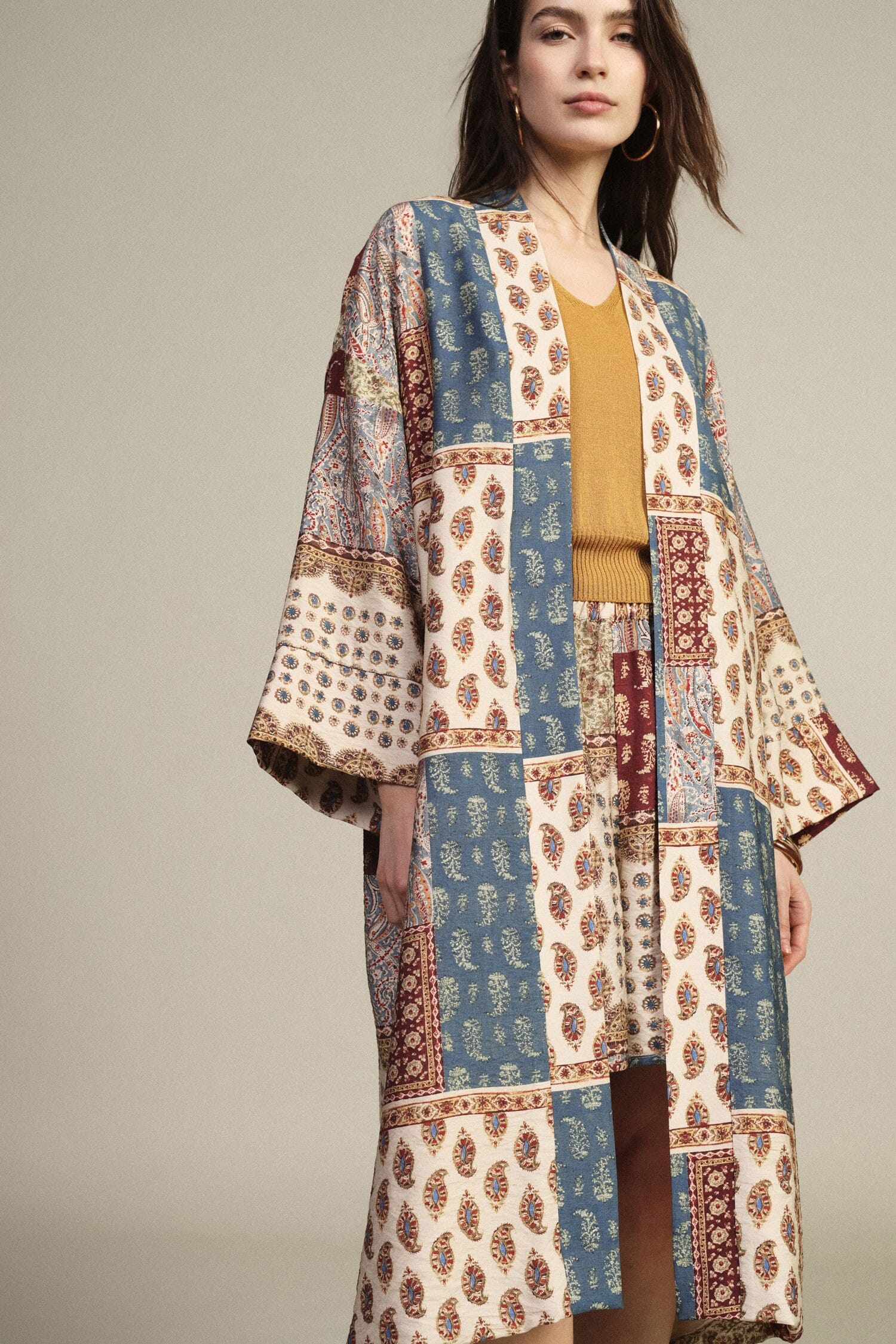 Dixie Paisley Print Patchwork Fantasy Duster Coat