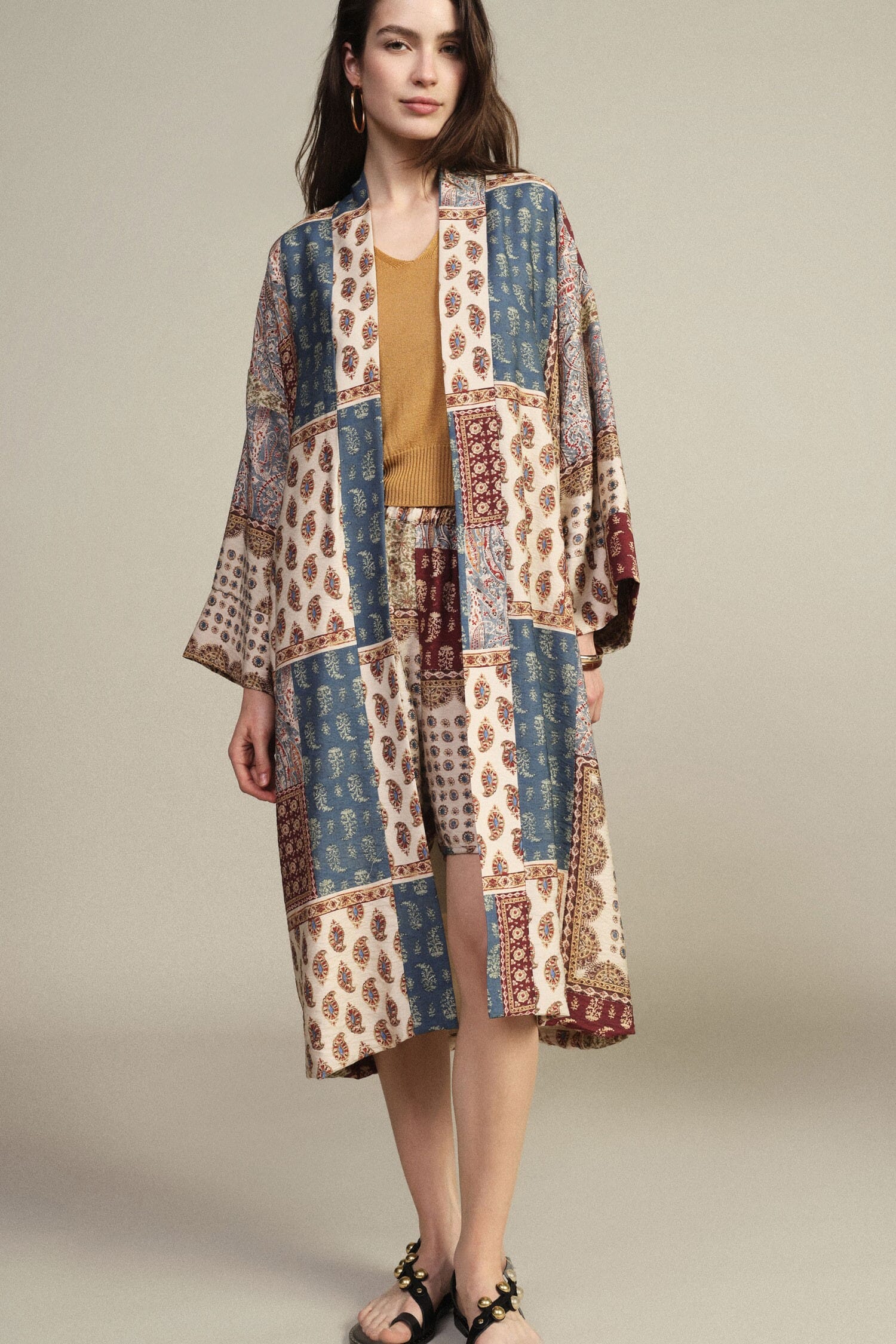 Dixie Paisley Print Patchwork Fantasy Duster Coat
