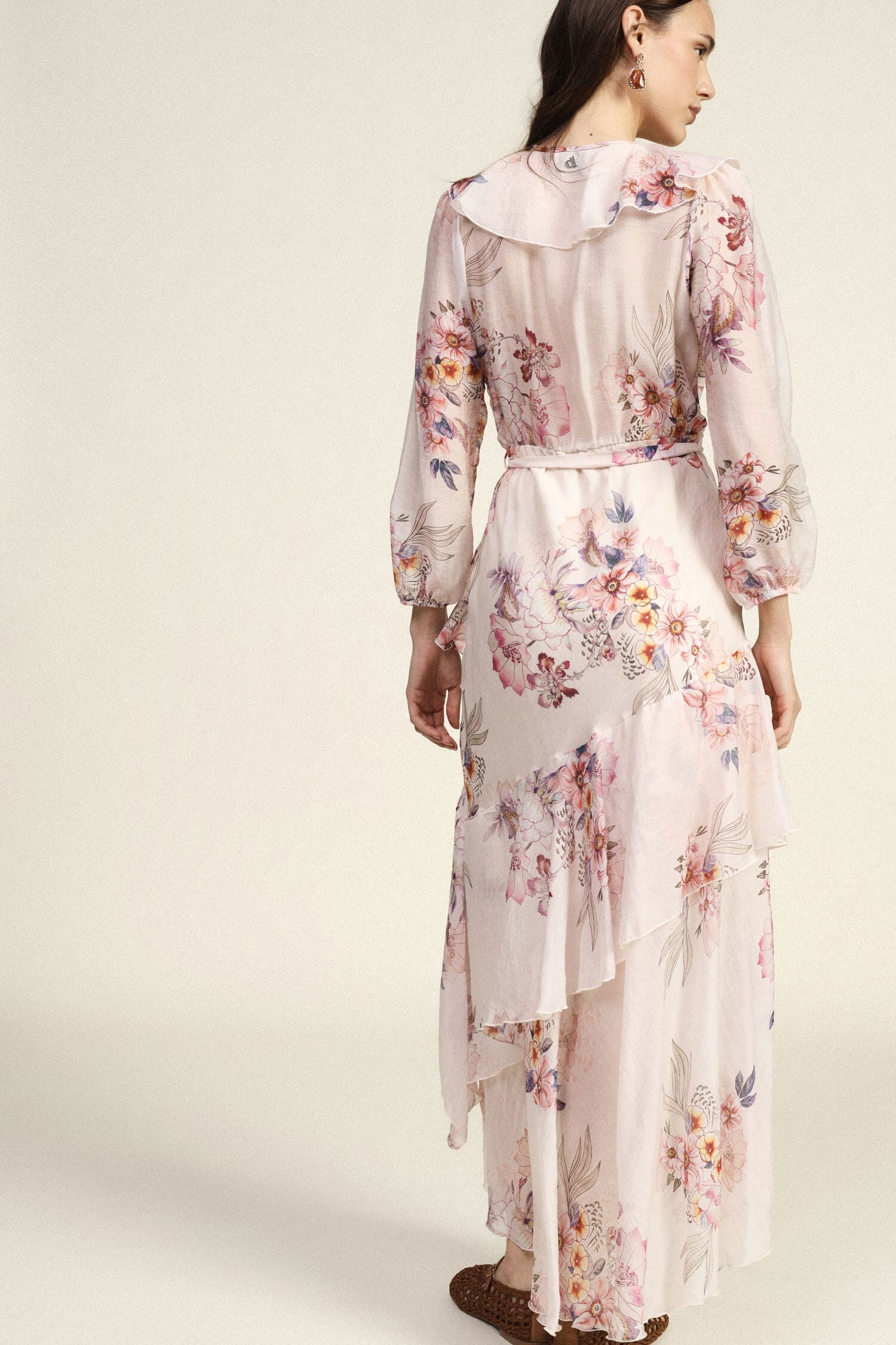 Robe longue à imprimé floral et volants asymétriques Dixie