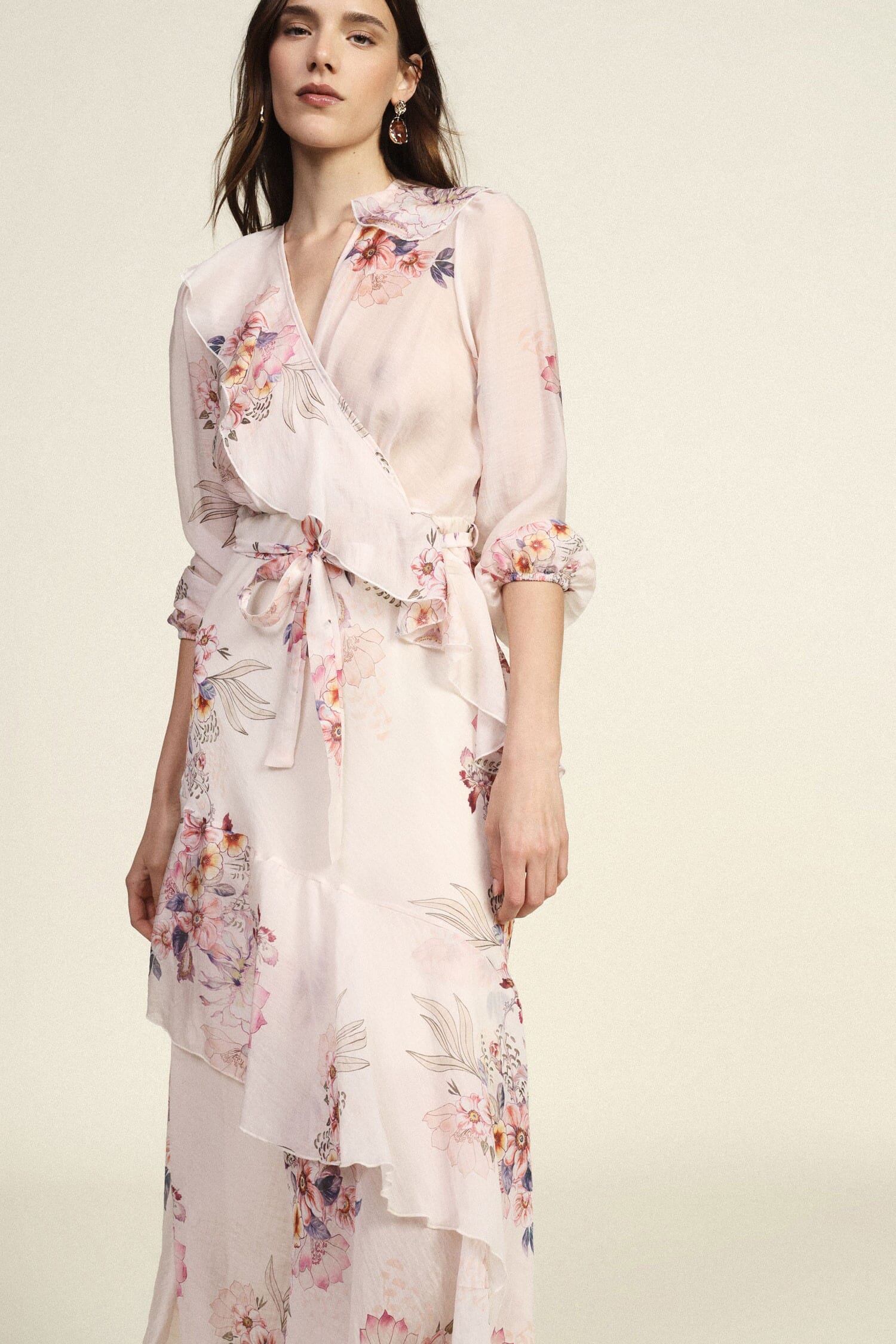 Robe longue à imprimé floral et volants asymétriques Dixie