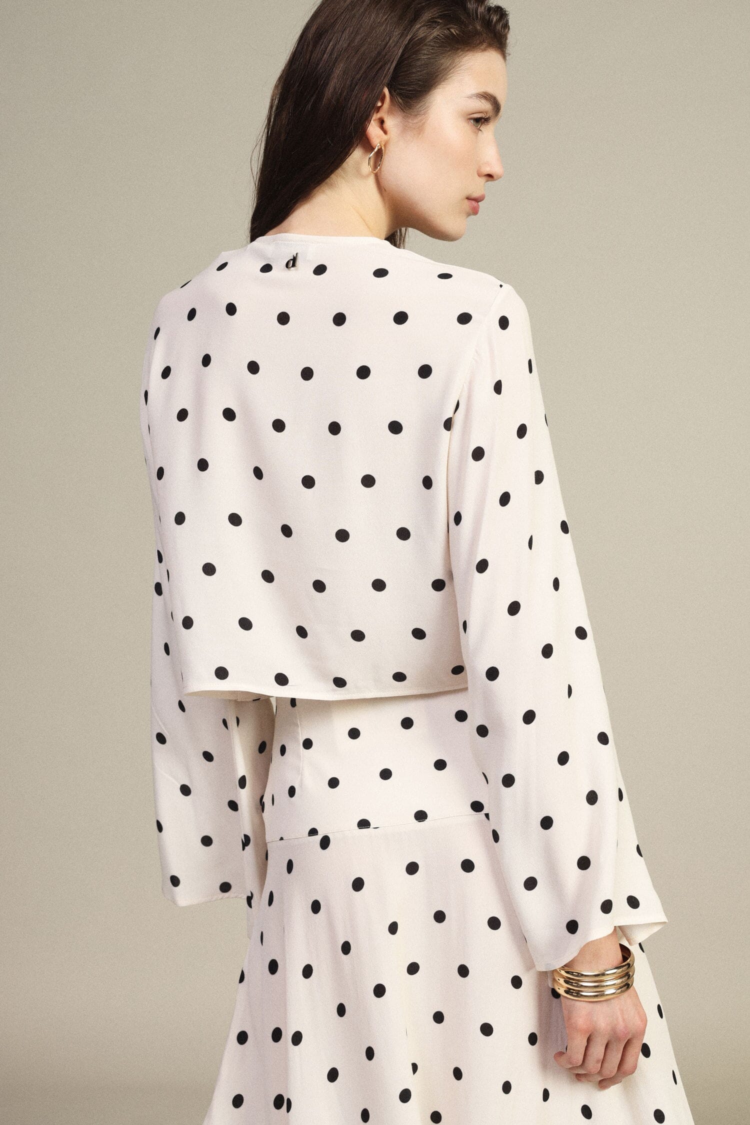 Cropped Polka Dot Pattern Top with Front Knot Dixie