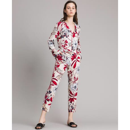 Trousers In Crêpe, With Floral Print On The Coeur Twinset