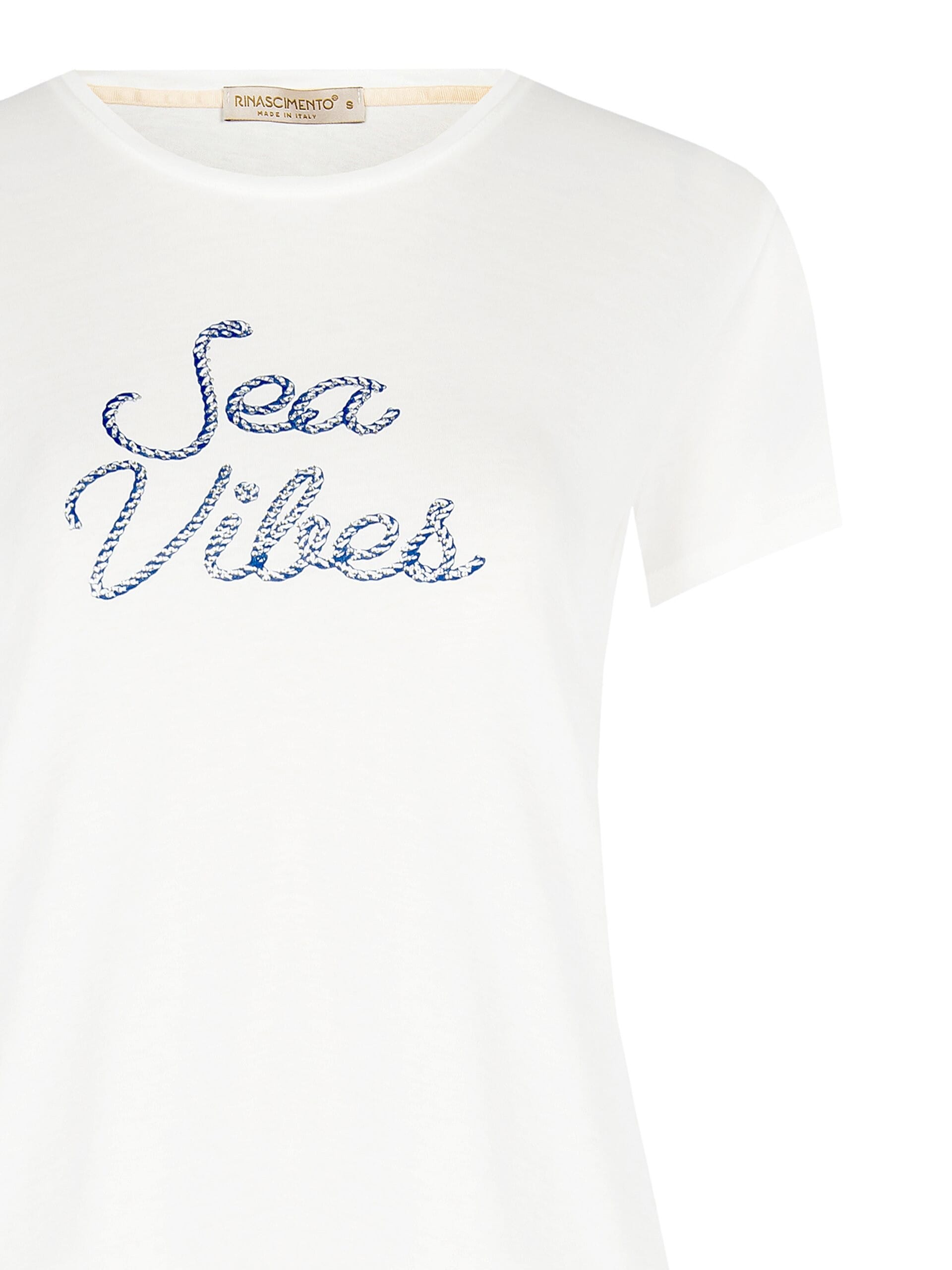 T- Shirt Regular In Cotone Stampa Navy E Strass Rinascimento
