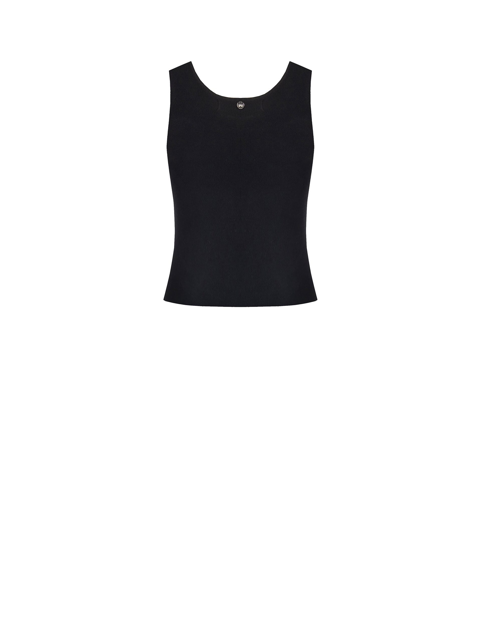Top In Misto Viscosa A Coste Sottili Con Cristalli Cabochon Sull Scollo Rinascimento