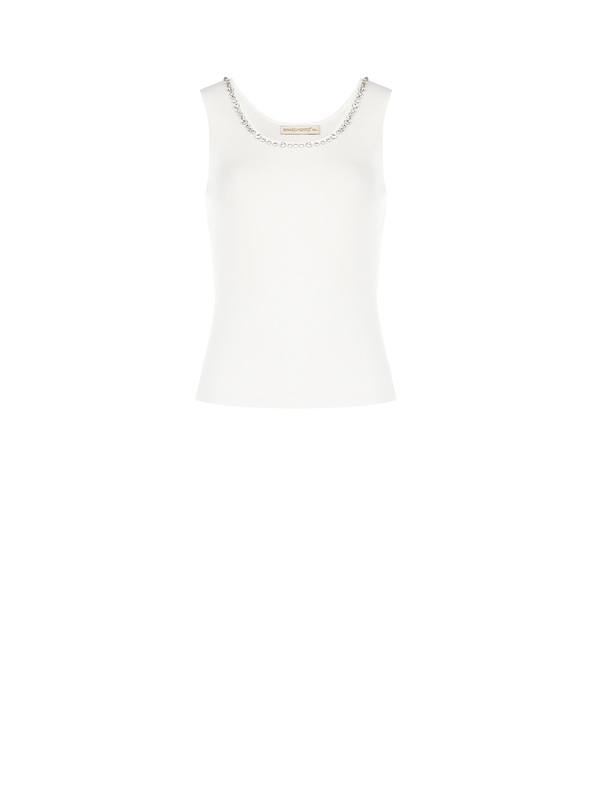 Top In Misto Viscosa A Coste Sottili Con Cristalli Cabochon Sull Scollo Rinascimento