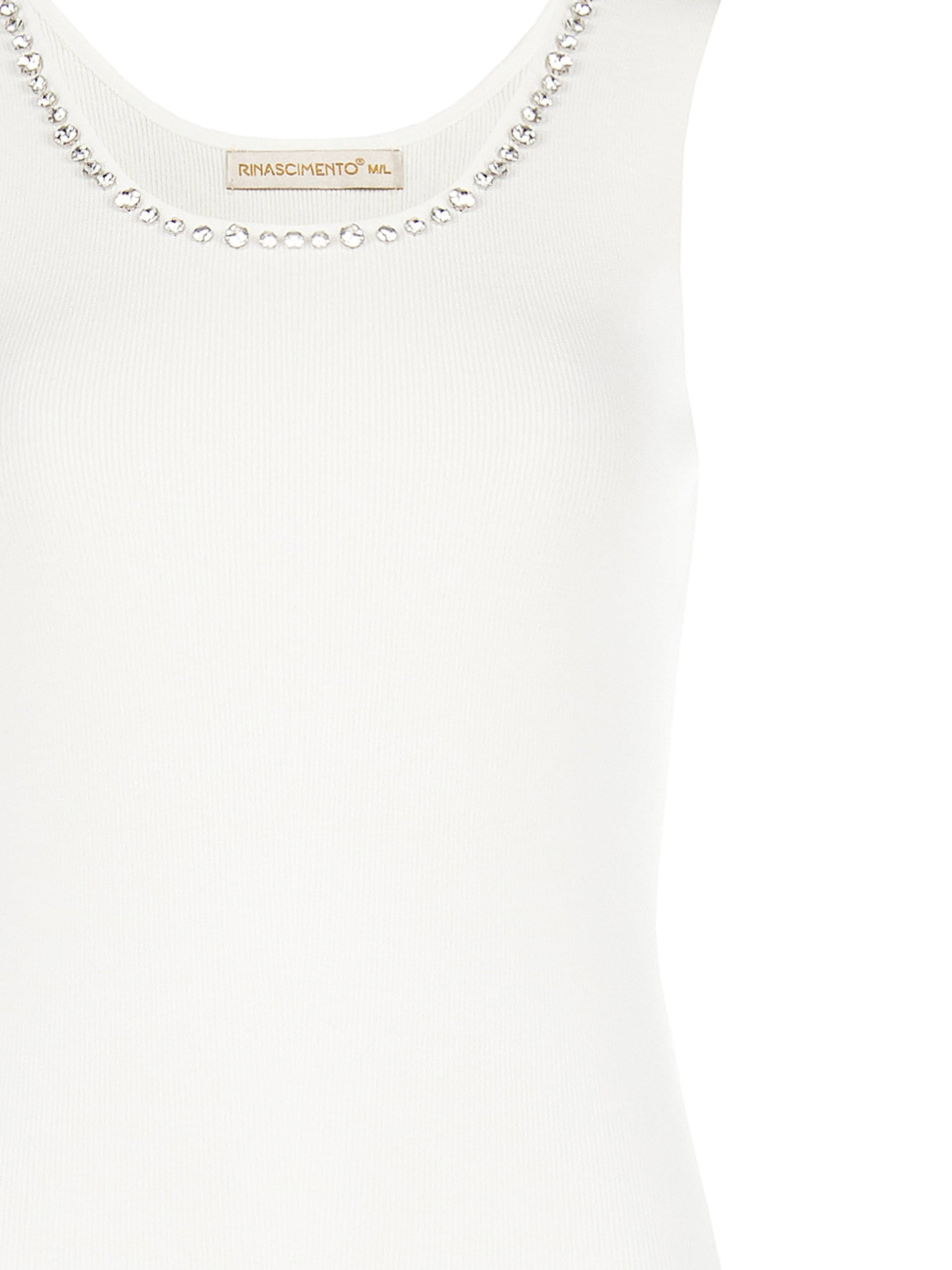 Top In Misto Viscosa A Coste Sottili Con Cristalli Cabochon Sull Scollo Rinascimento