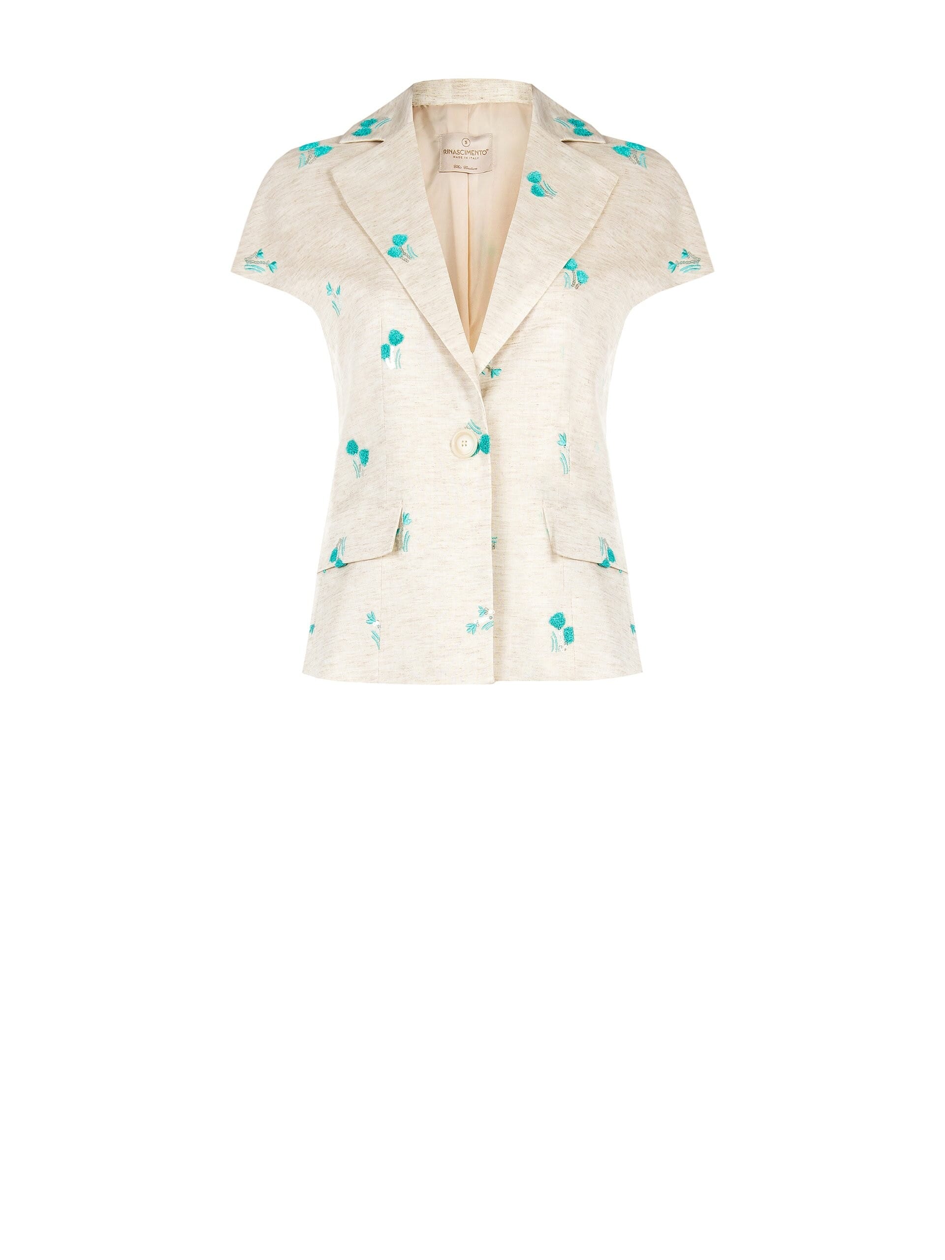 Veste plissée en lyocell et lin mélangés avec broderie de tulipes et paillettes Rinascimento