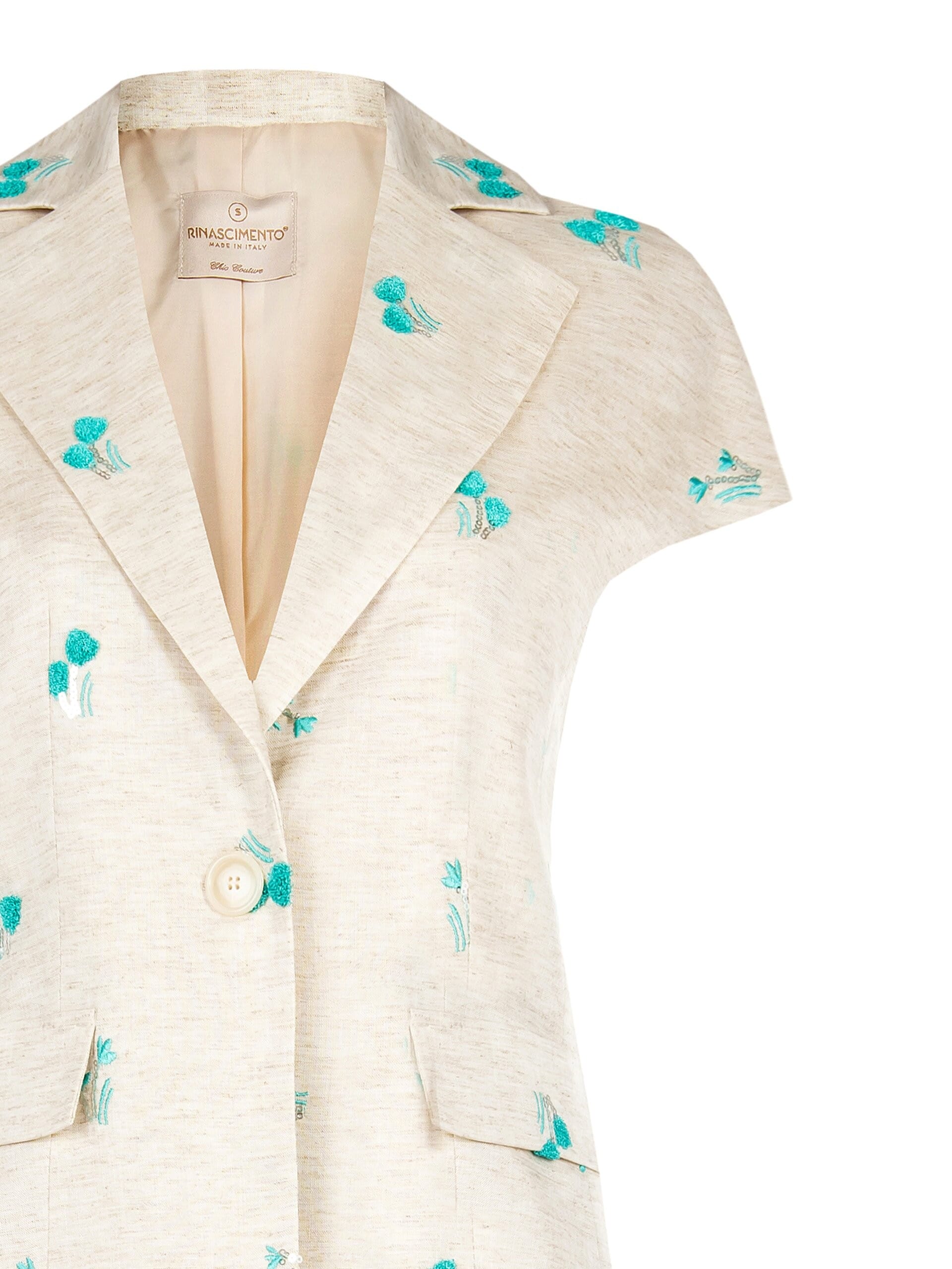Veste plissée en lyocell et lin mélangés avec broderie de tulipes et paillettes Rinascimento