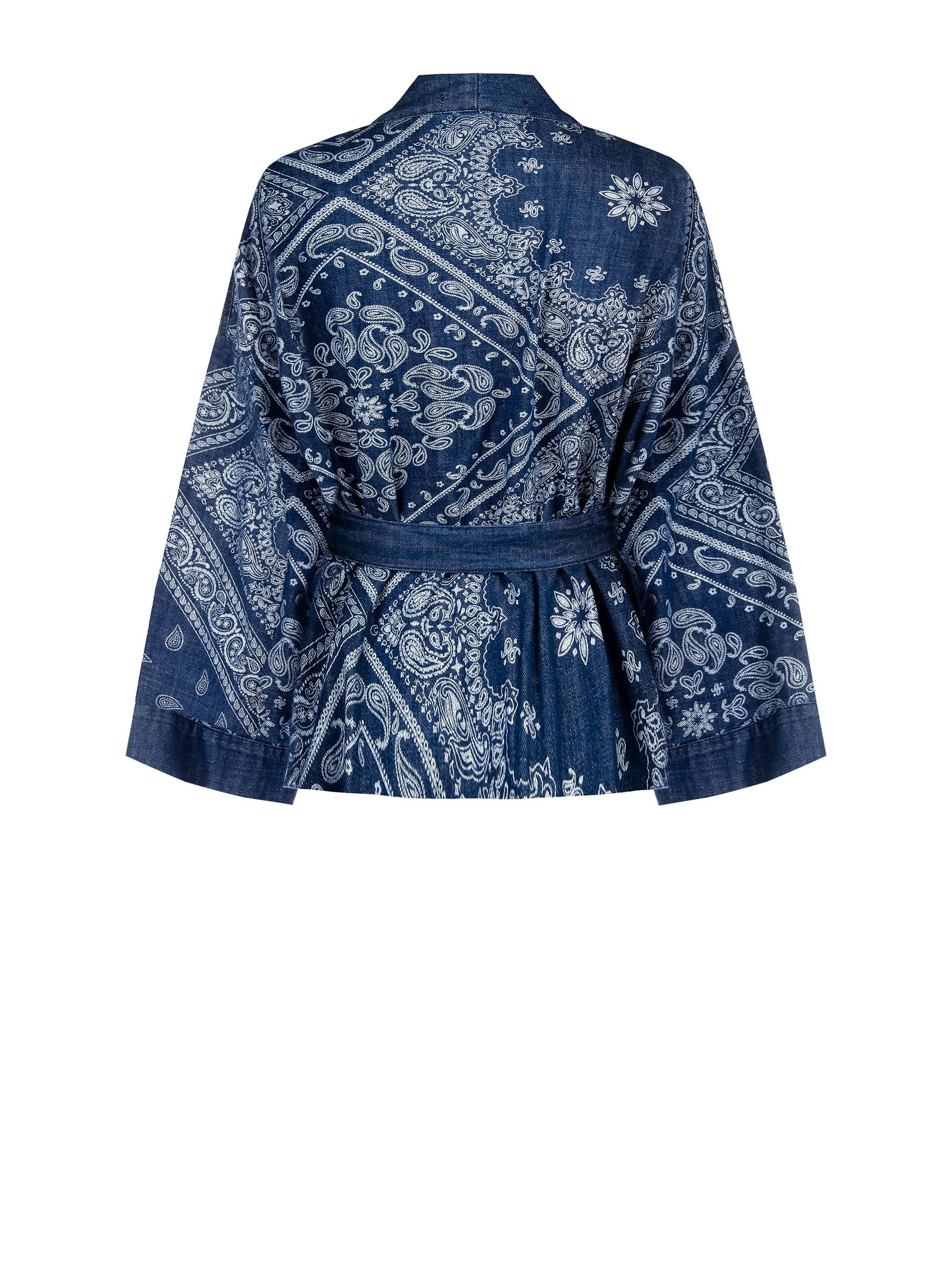 Veste kimono en denim imprimé avec ceinture coordonnée Rinascimento