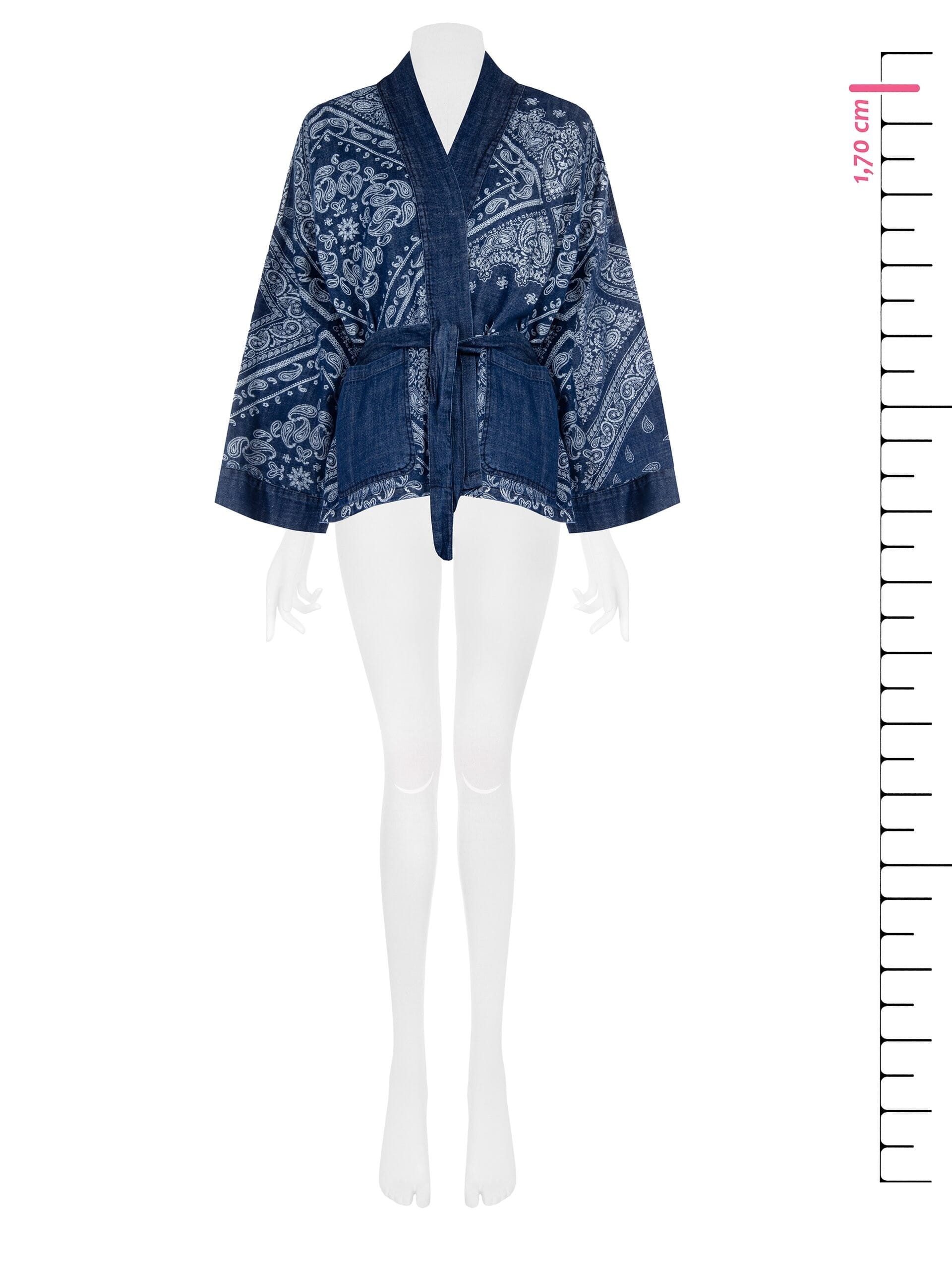 Veste kimono en denim imprimé avec ceinture coordonnée Rinascimento