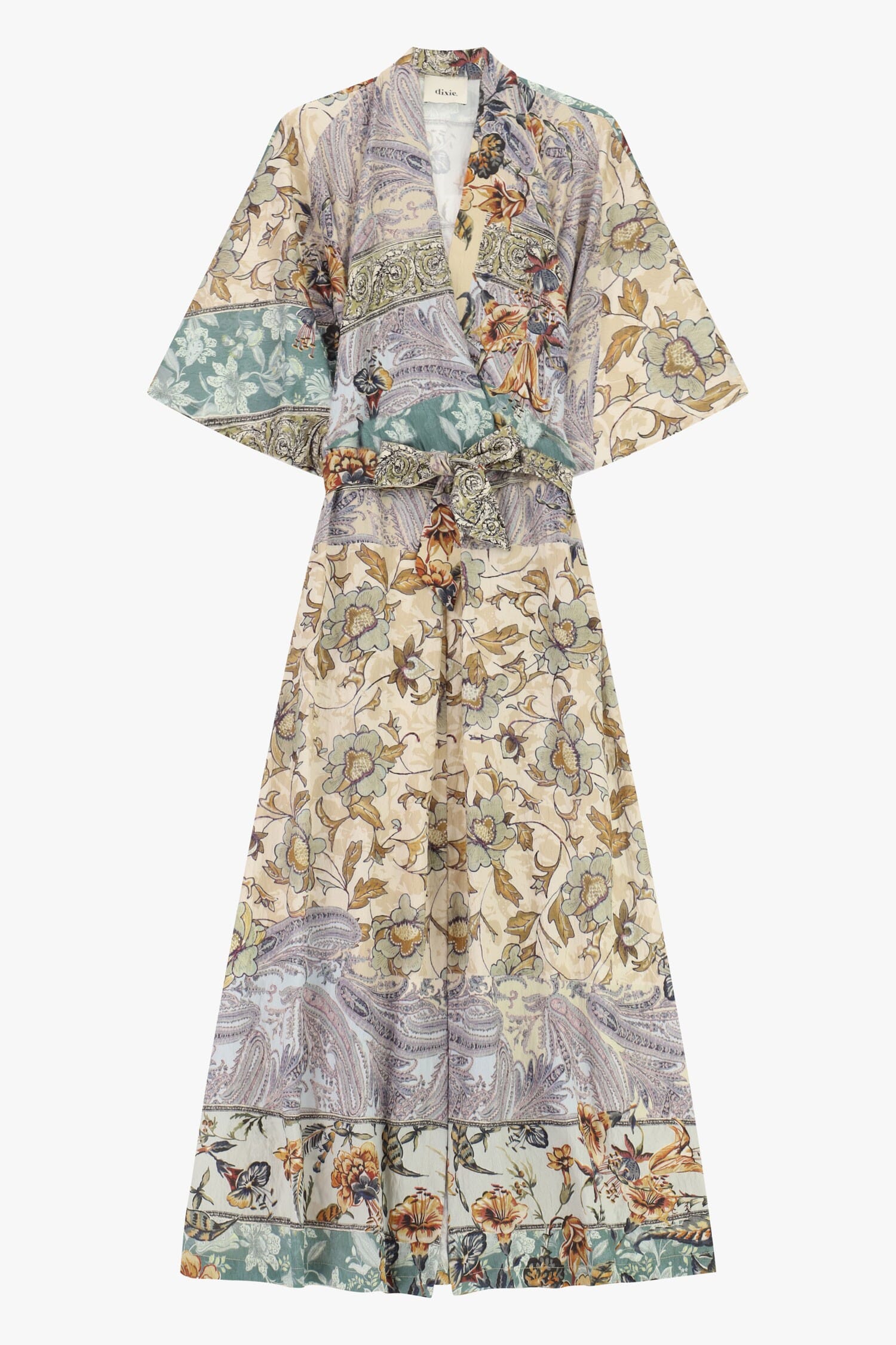 Abito Lungo Stampa Patchwork Cintura Tessuto Dixie