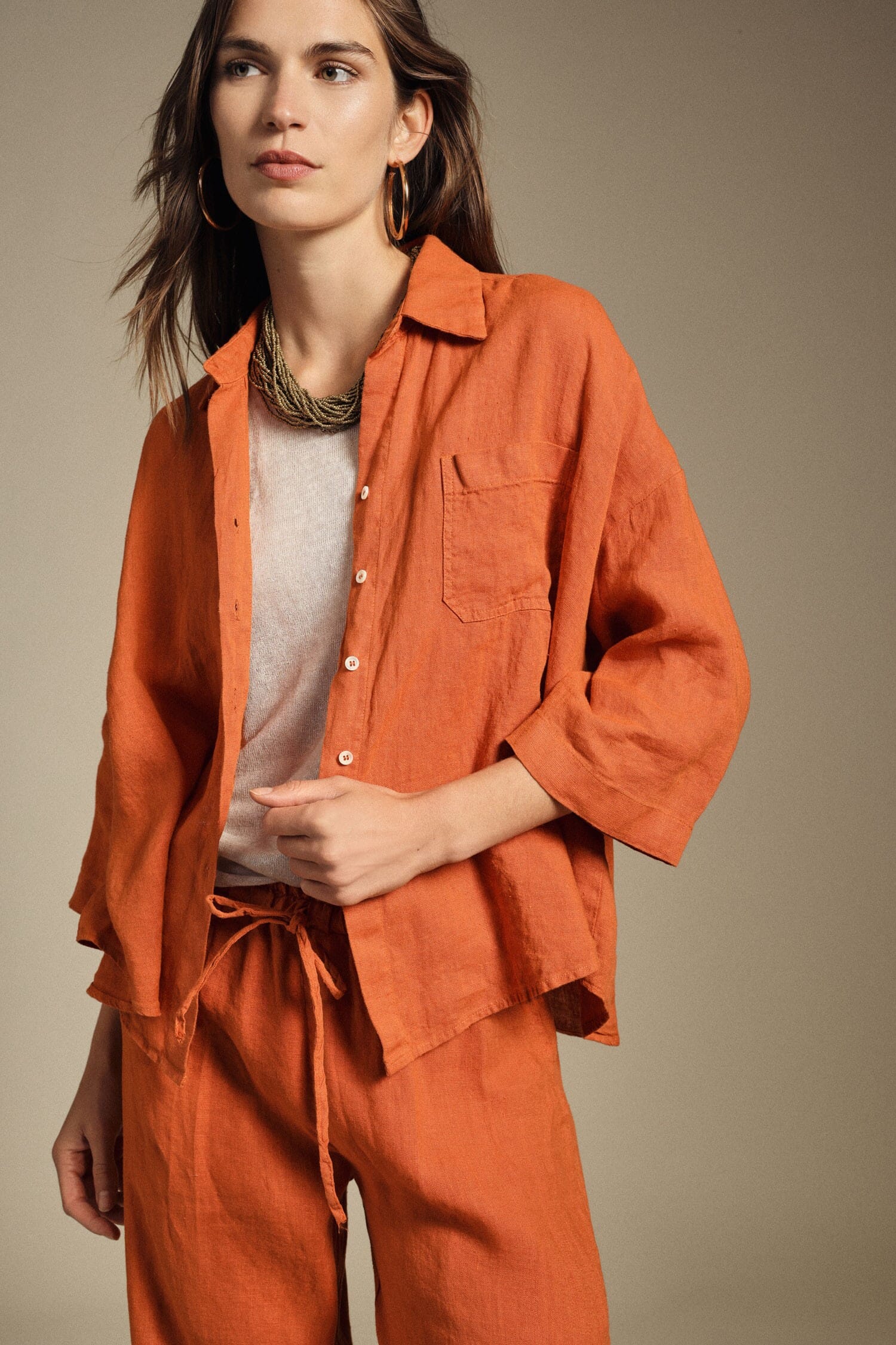 Camicia Ampia Con Maniche 3/4 E Taschino Dixie