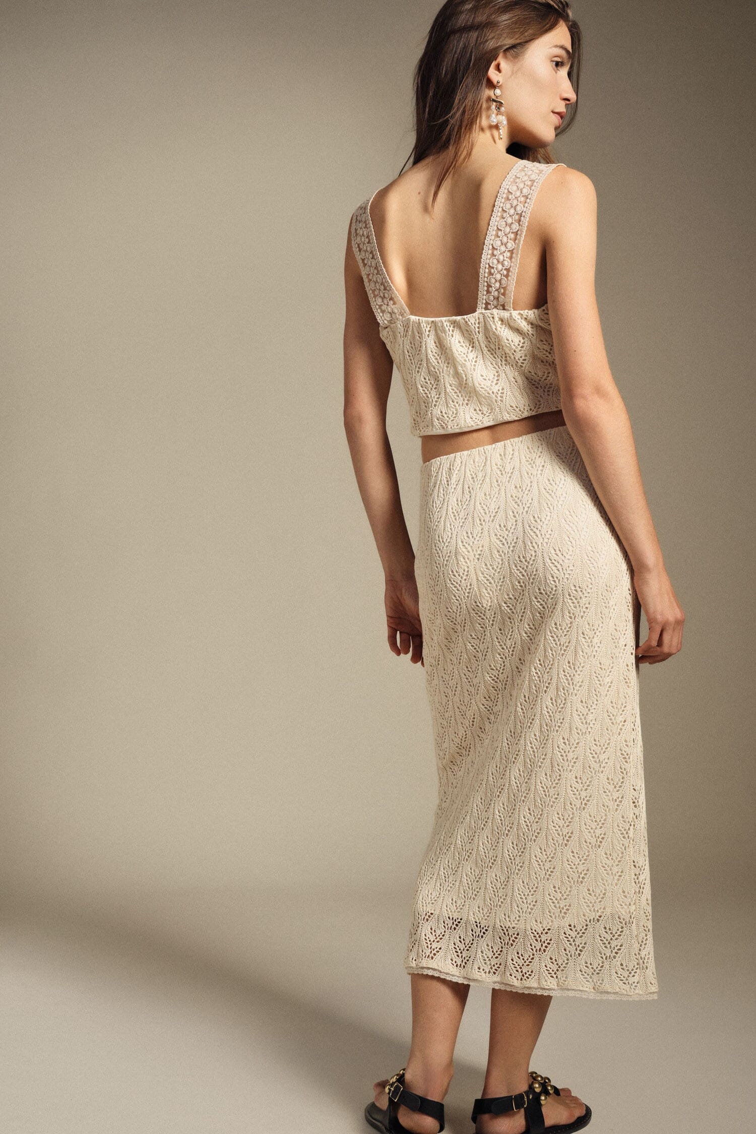 Dixie High Waist Perforated Lace Midi Skirt