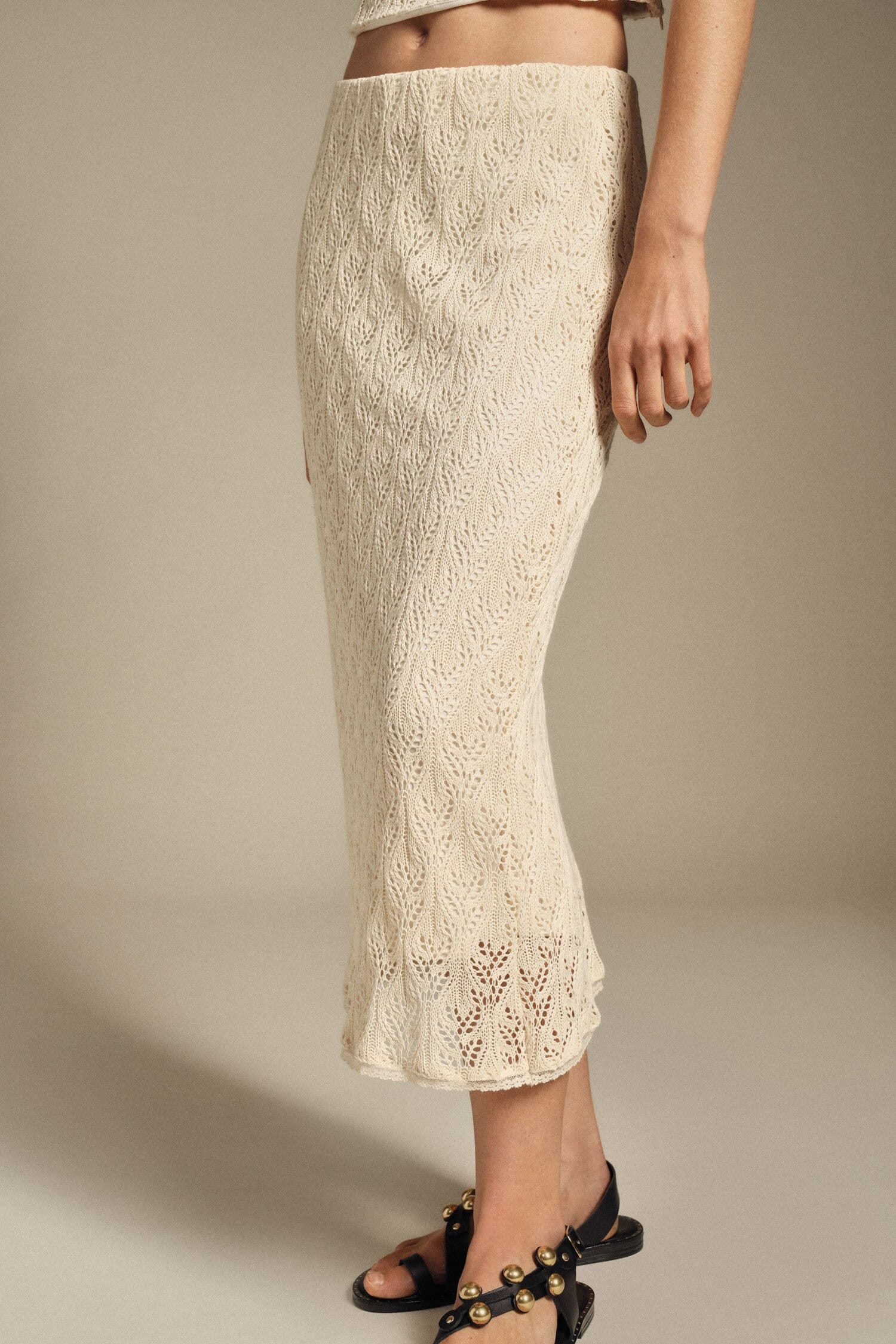 Dixie High Waist Perforated Lace Midi Skirt
