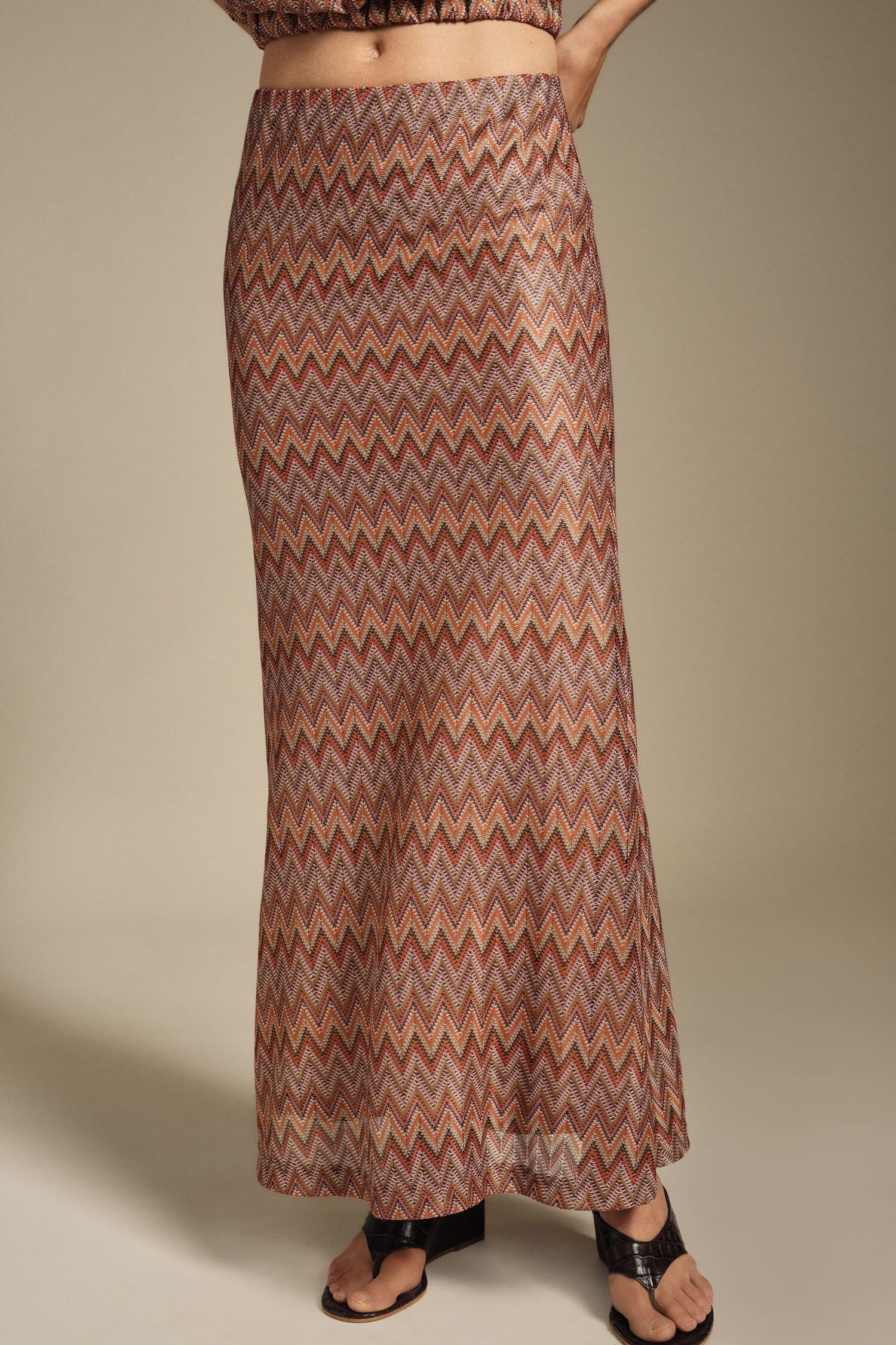 Dixie High Waist Zig Zag Print Long Skirt (jupe longue à taille haute imprimée en zigzag)