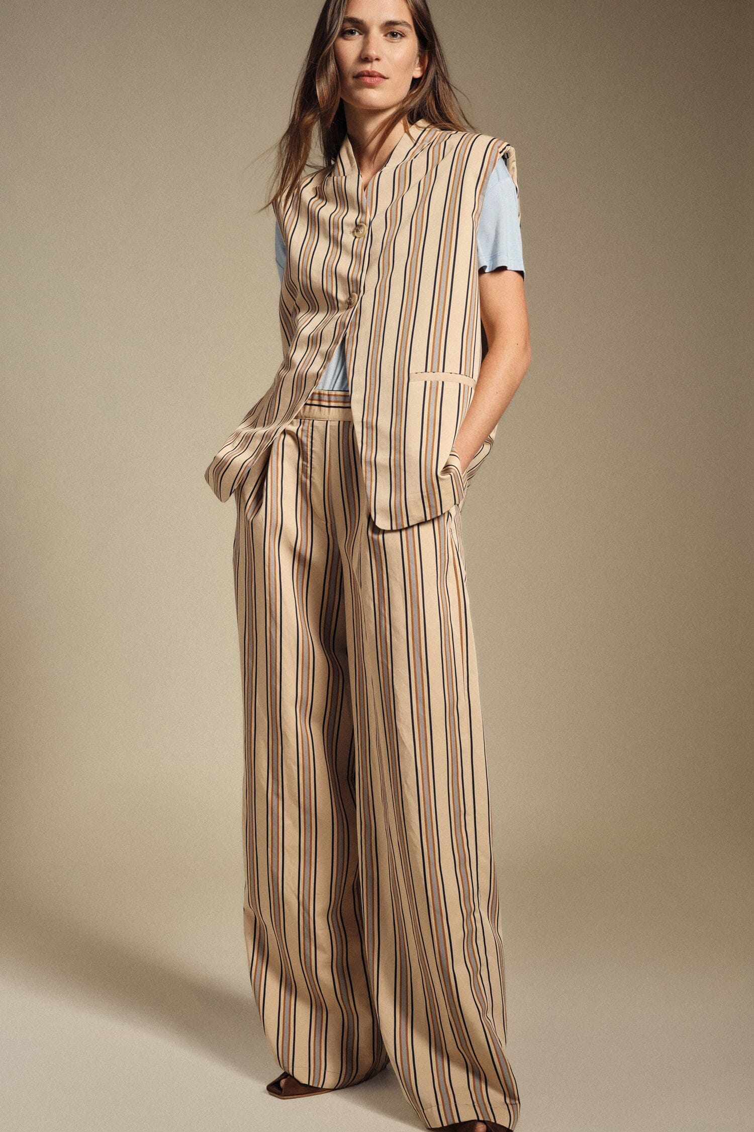 High Waist Striped Wide Pants With Dixie Pockets