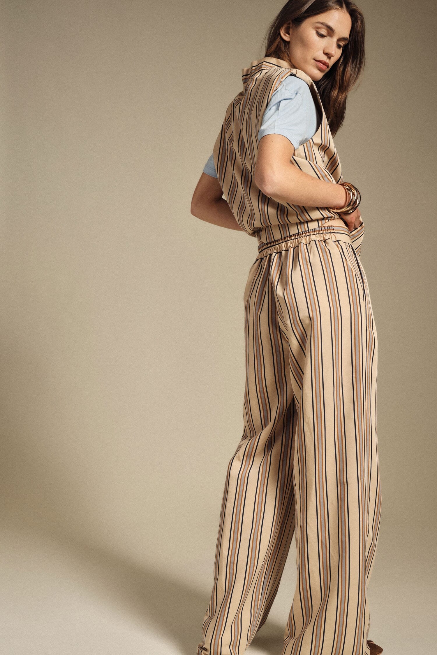 High Waist Striped Wide Pants With Dixie Pockets