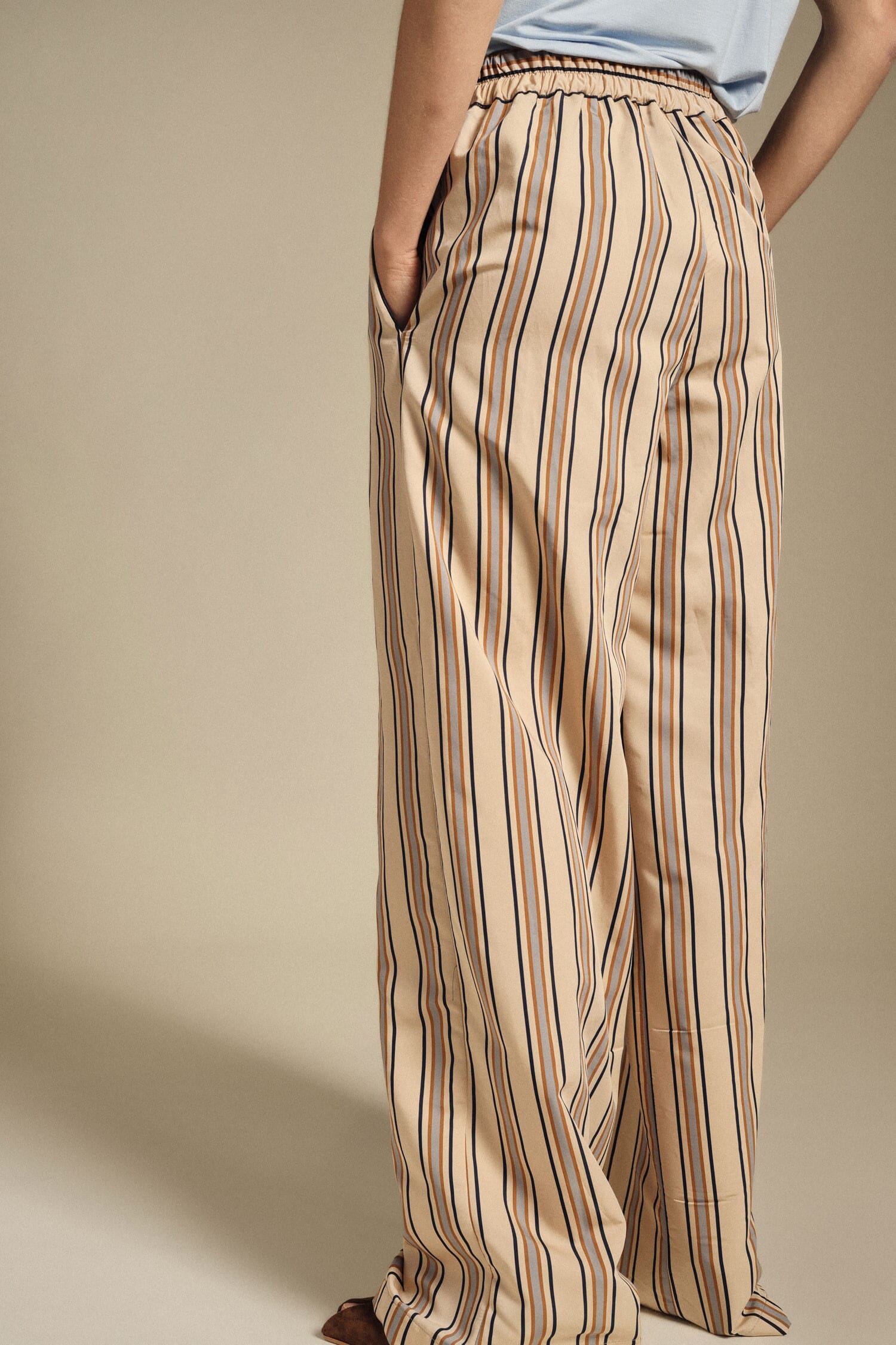 High Waist Striped Wide Pants With Dixie Pockets