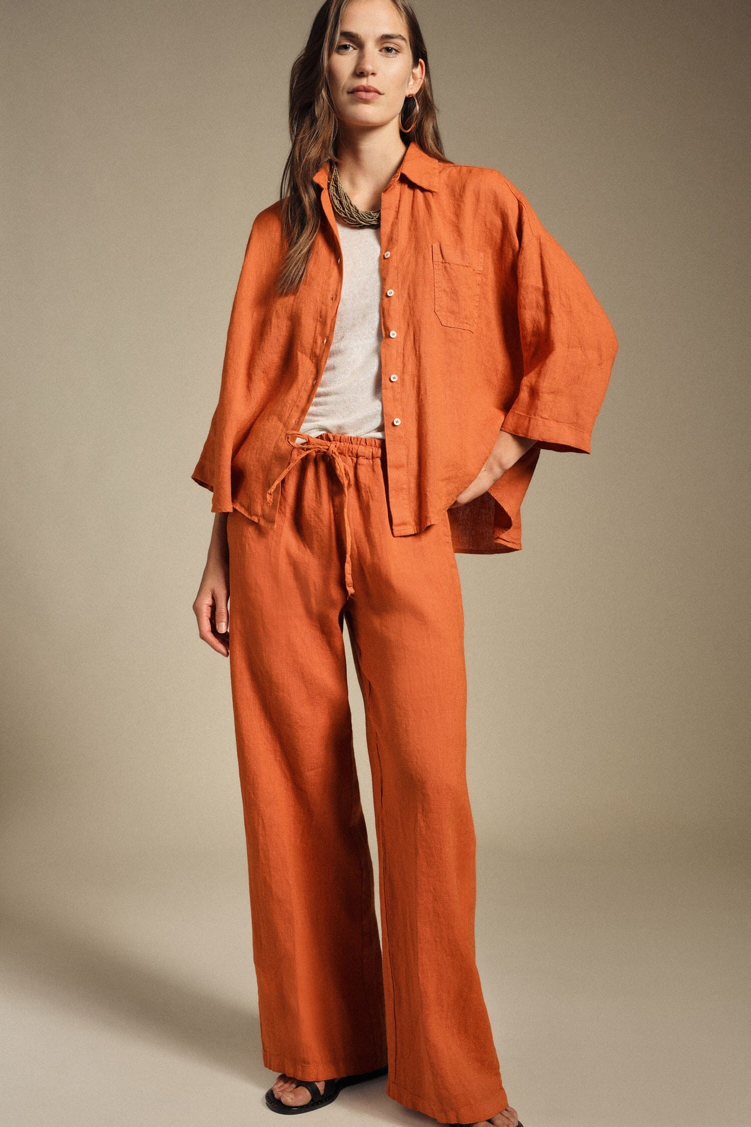 Pantalon large avec taille haute et cordon de serrage Dixie