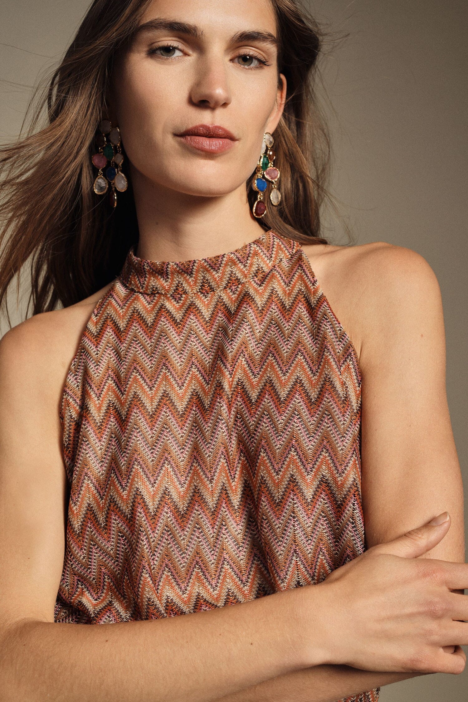Zigzag Print Top with Dixie Curled Bottom