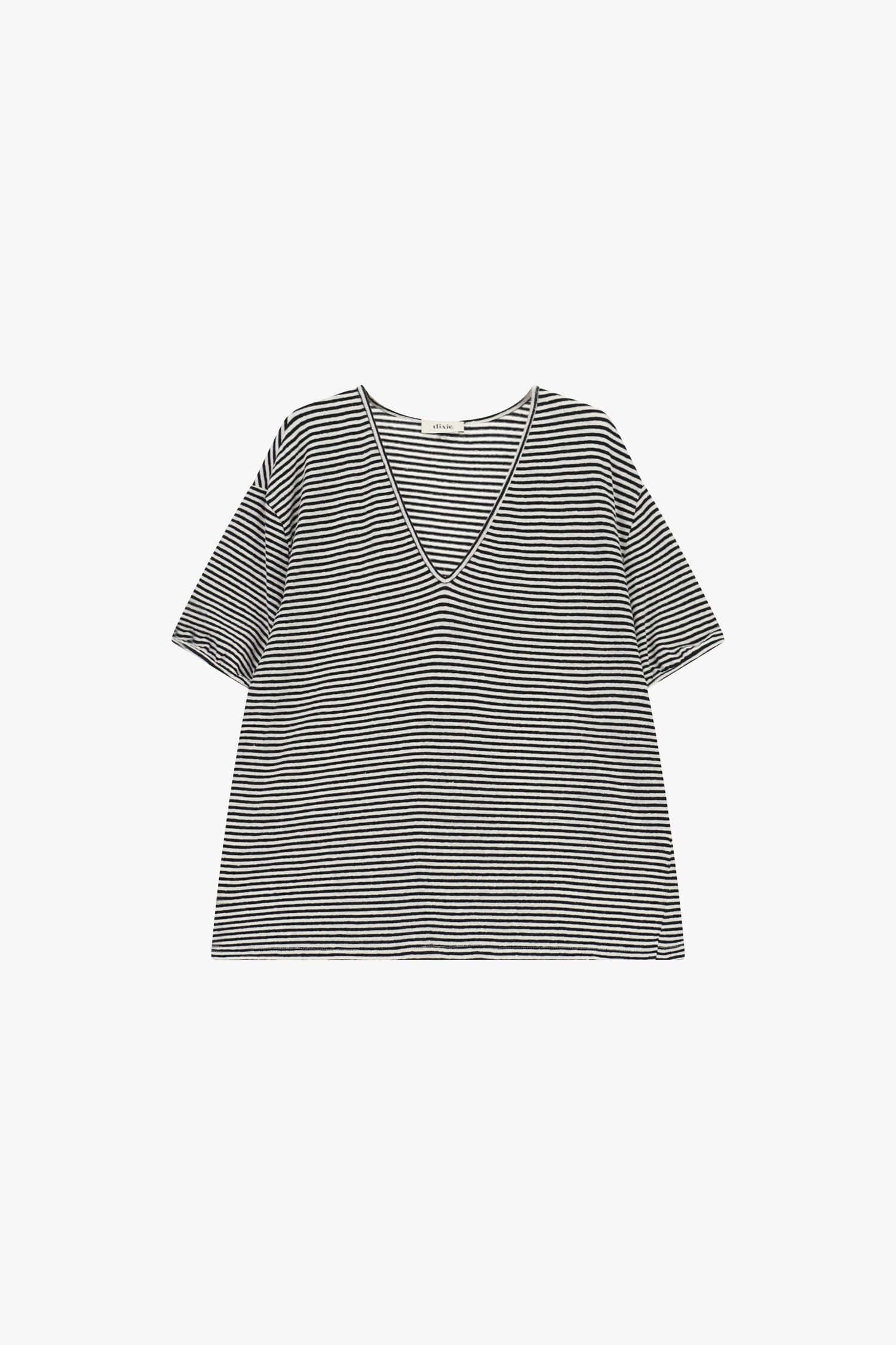 T-Shirt A Righe Scollo A V Manica Corta Dixie