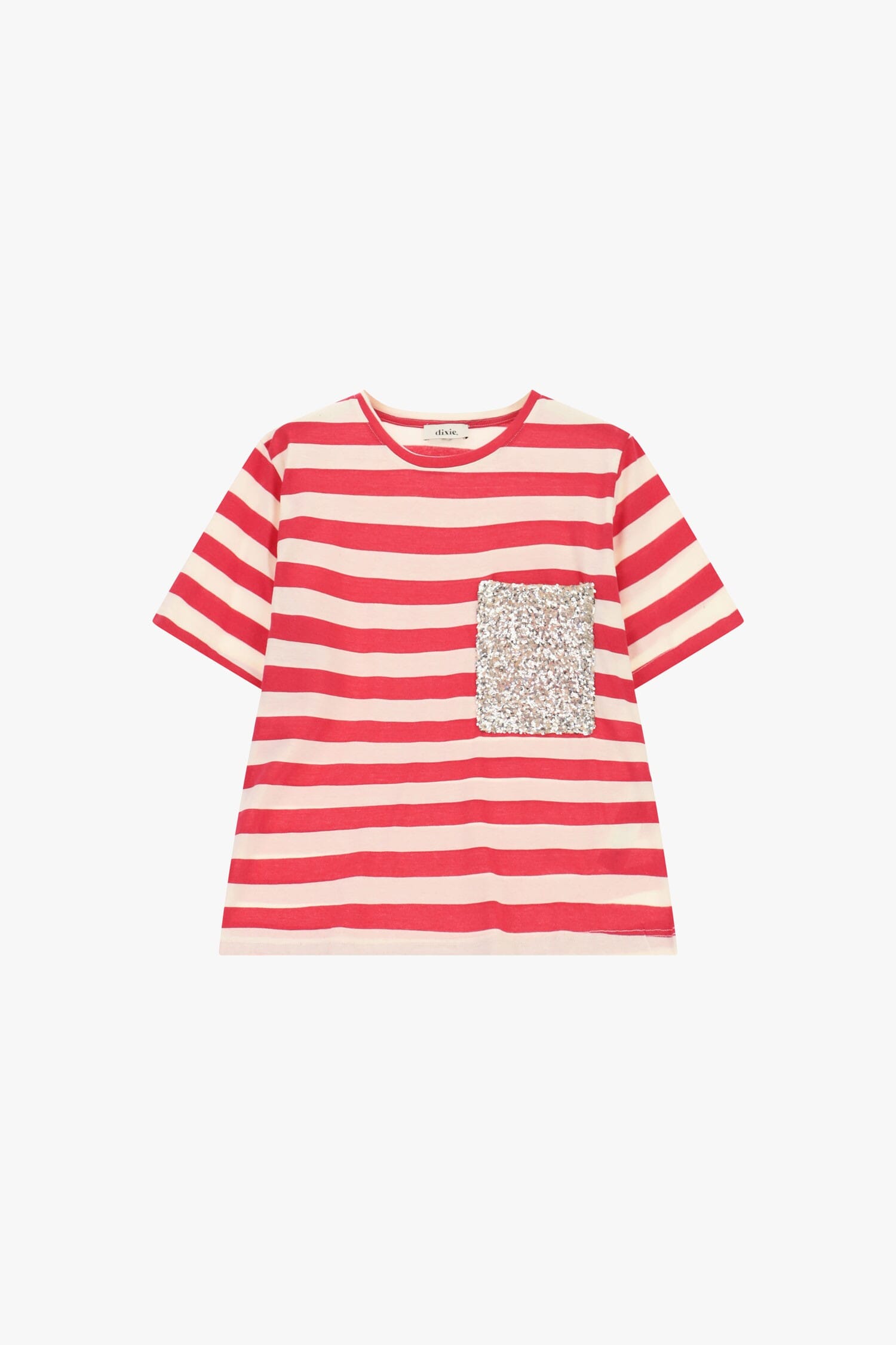 T-Shirt A Righe Con Tasca Paillettes Frontale Dixie