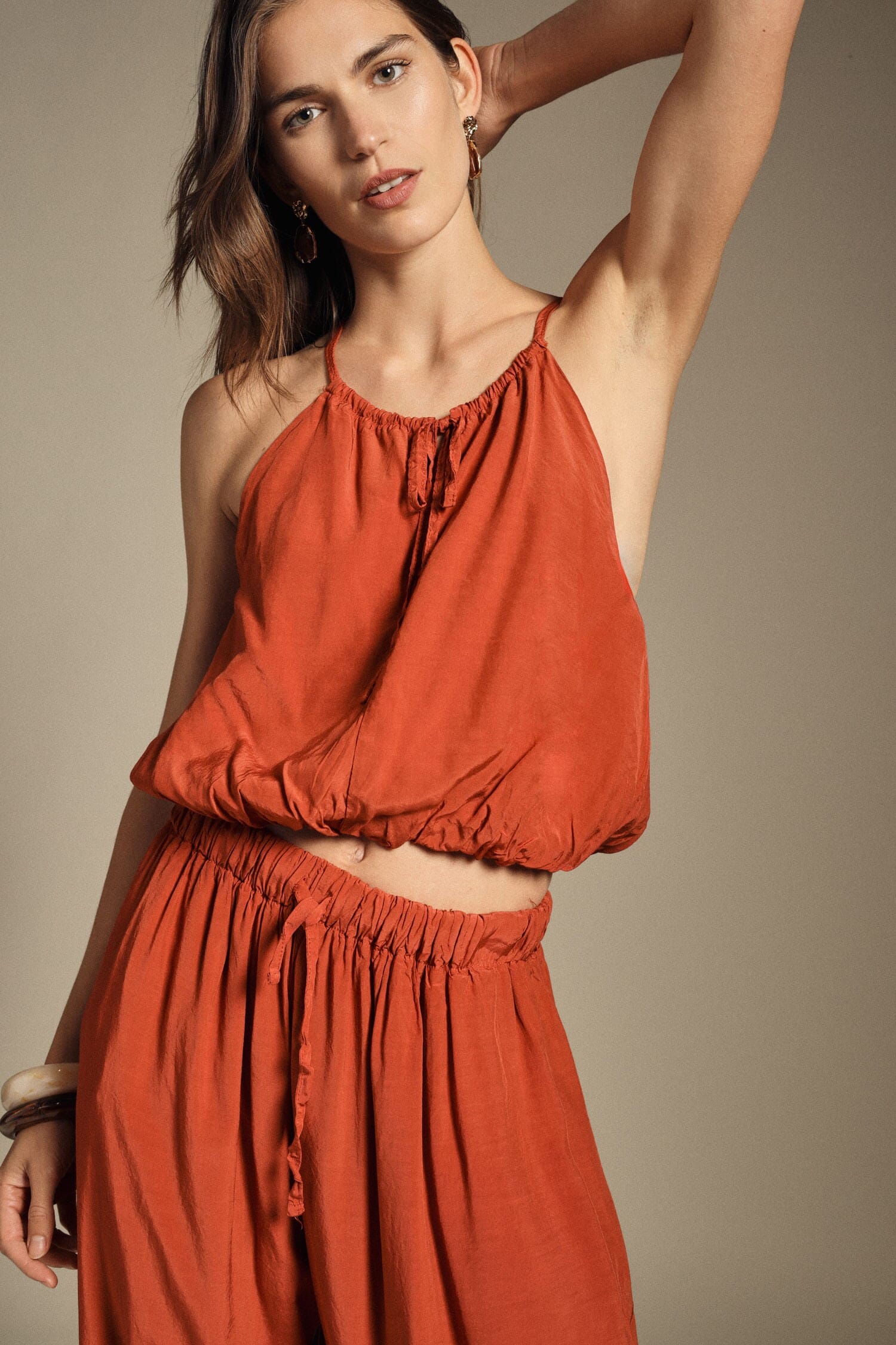 Cropped Top with Thin Straps and Curled Bottom Dixie