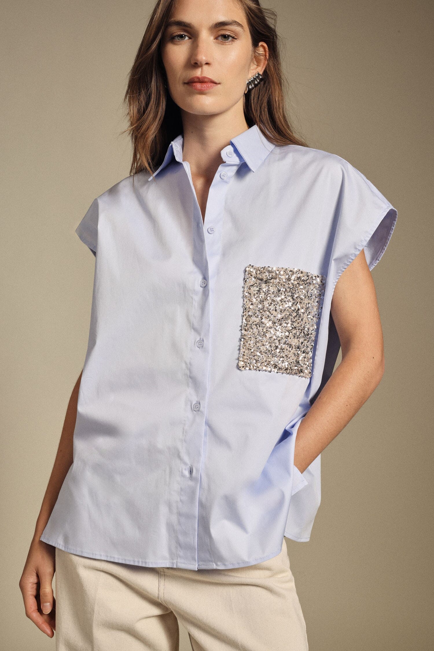 Sleeveless Shirt With Sequined Pocket Dixie