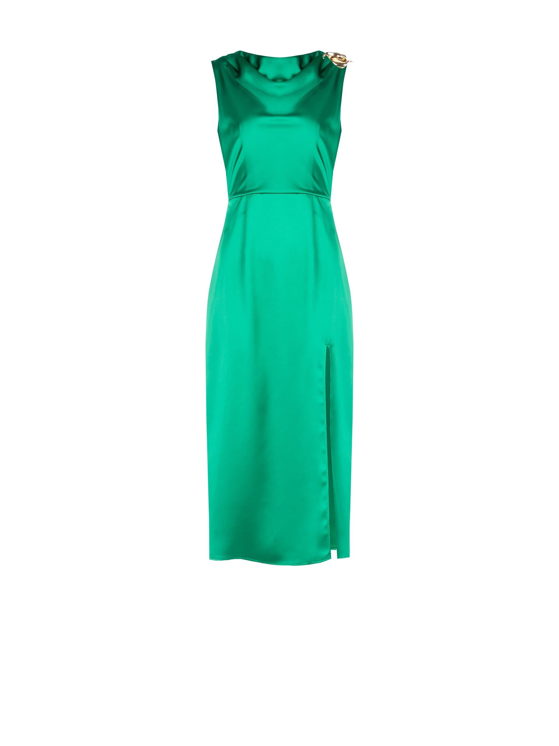 Long Satin Dress With Calla Pin And V-Neckline Behind Rinascimento