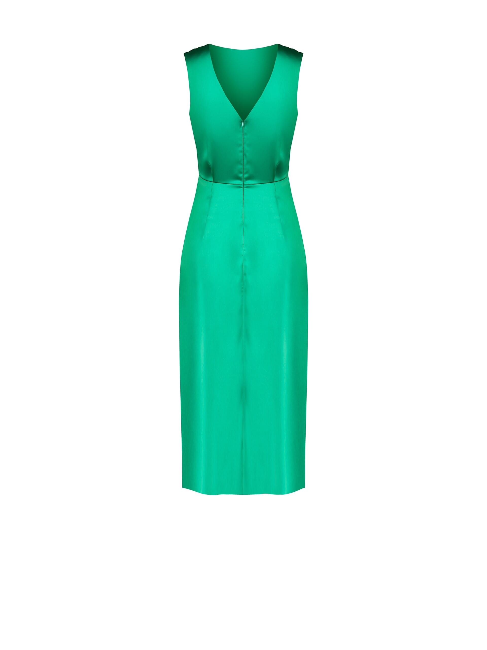 Long Satin Dress With Calla Pin And V-Neckline Behind Rinascimento