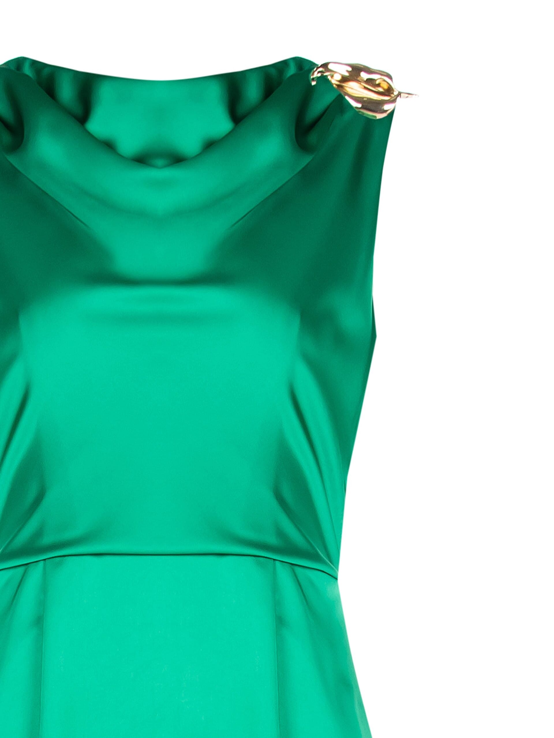 Long Satin Dress With Calla Pin And V-Neckline Behind Rinascimento
