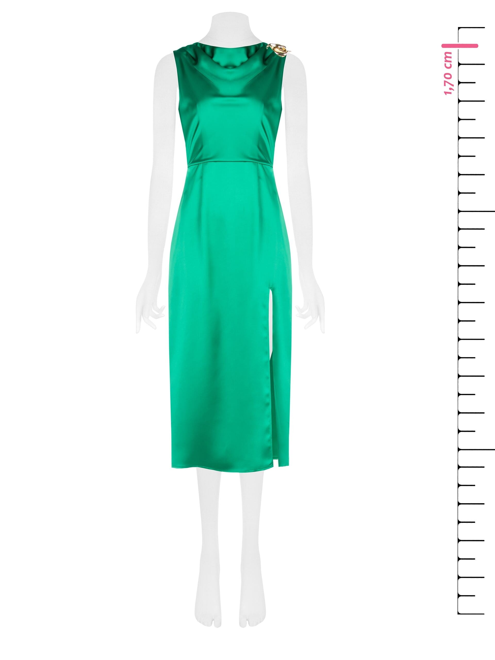 Long Satin Dress With Calla Pin And V-Neckline Behind Rinascimento