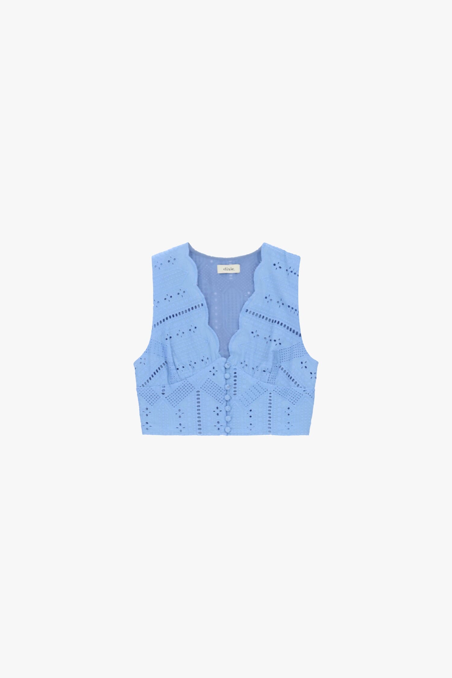 Dixie Short Perforated Top with Scalloped Neckline (Top court perforé à encolure festonnée)