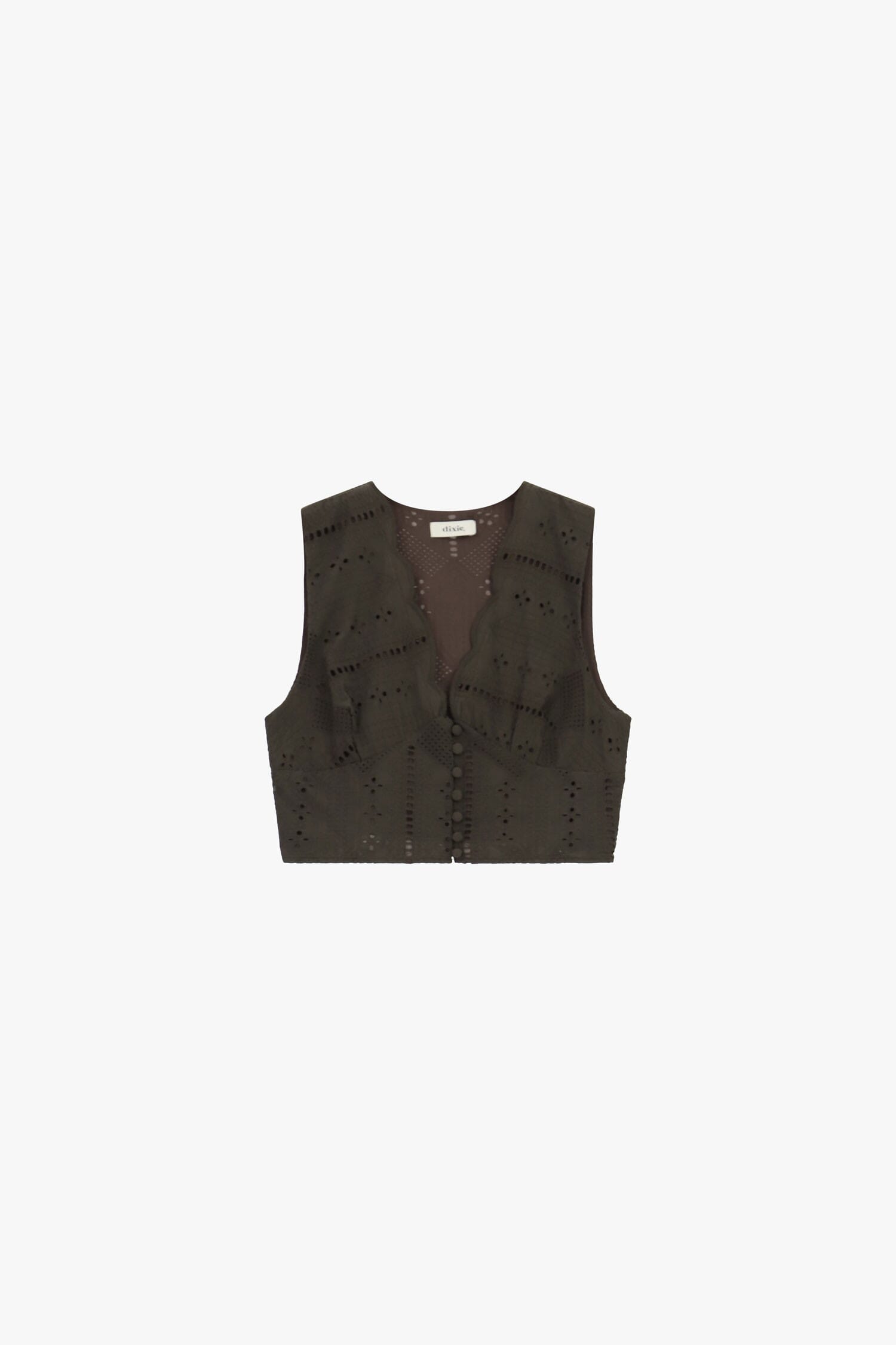 Dixie Short Perforated Top with Scalloped Neckline (Top court perforé à encolure festonnée)