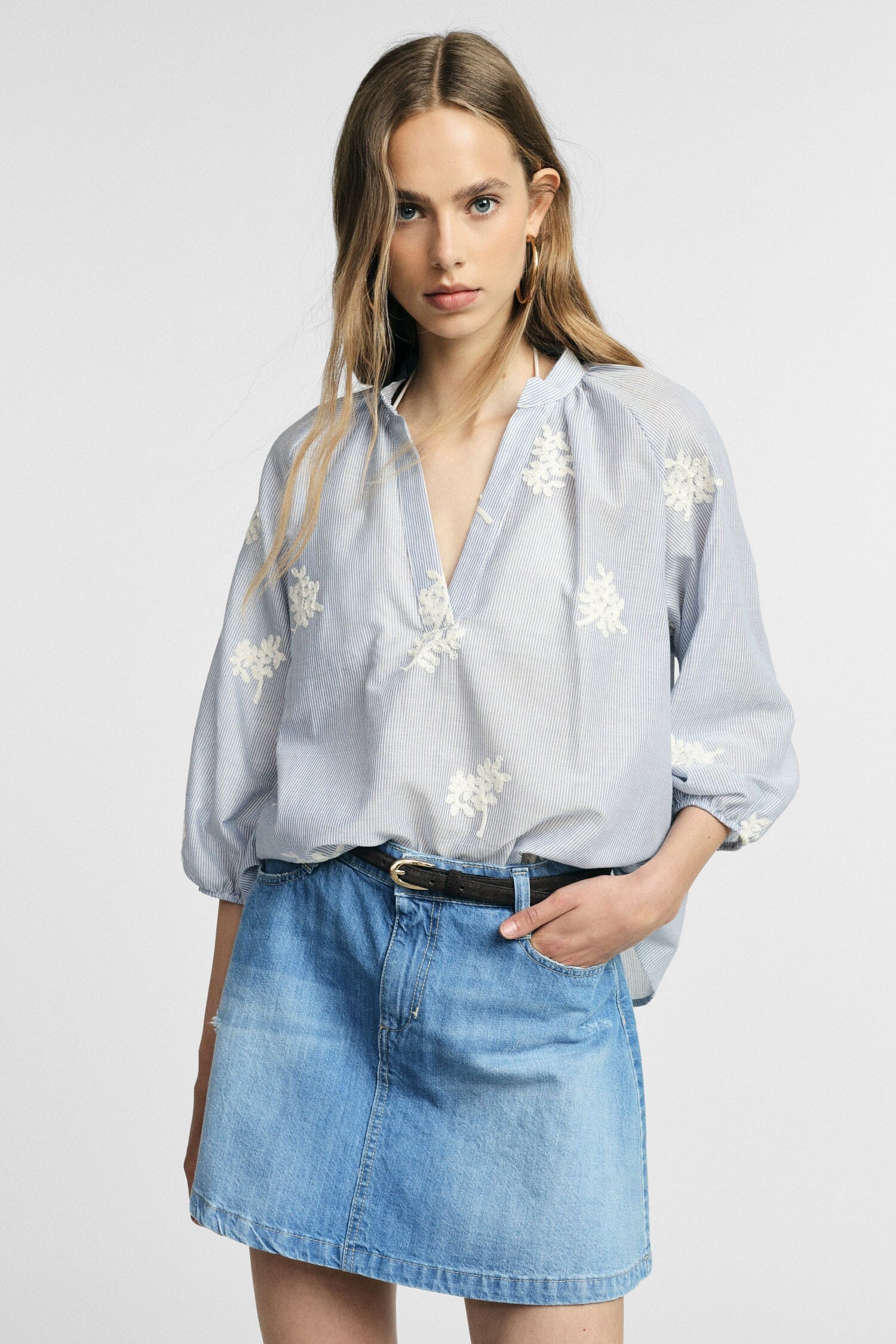 Blusa Ampia A Righe Con Motivo Floreale Please