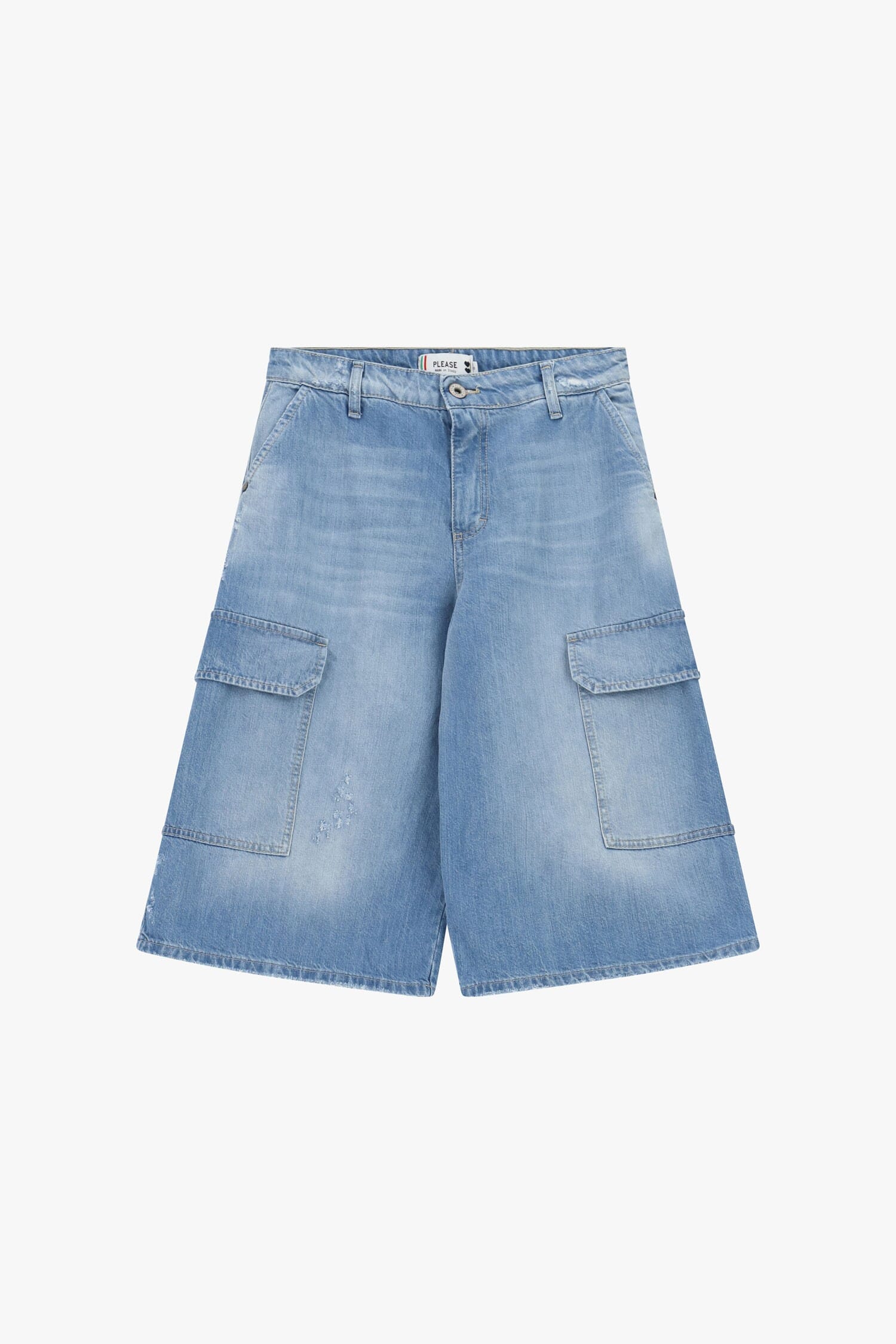 Shorts Cargo Denim A Gamba Ampia E Tasche Laterali Please