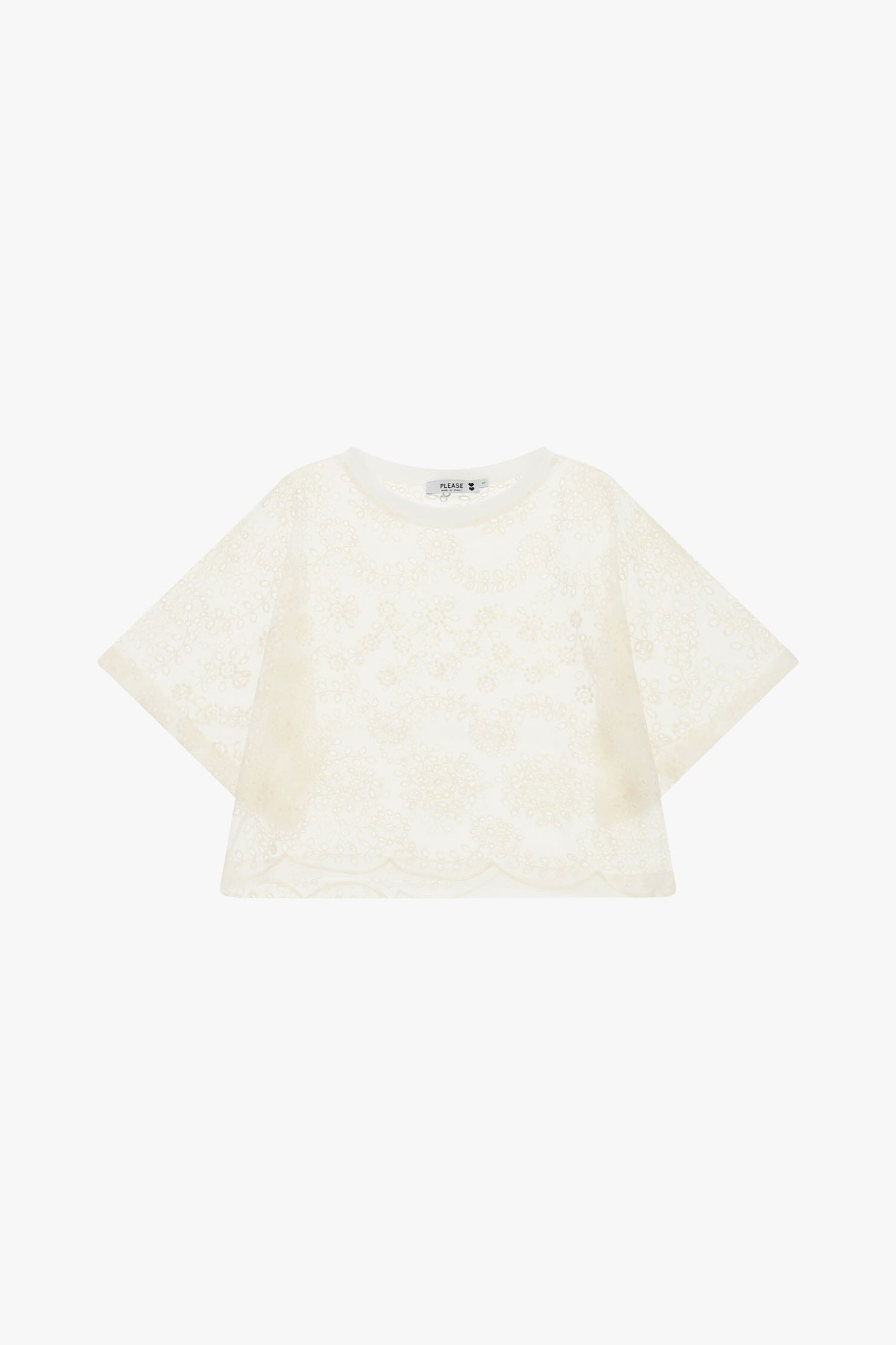 Top Boxy Con Ricamo Floreale E Bordo Smerlato Please