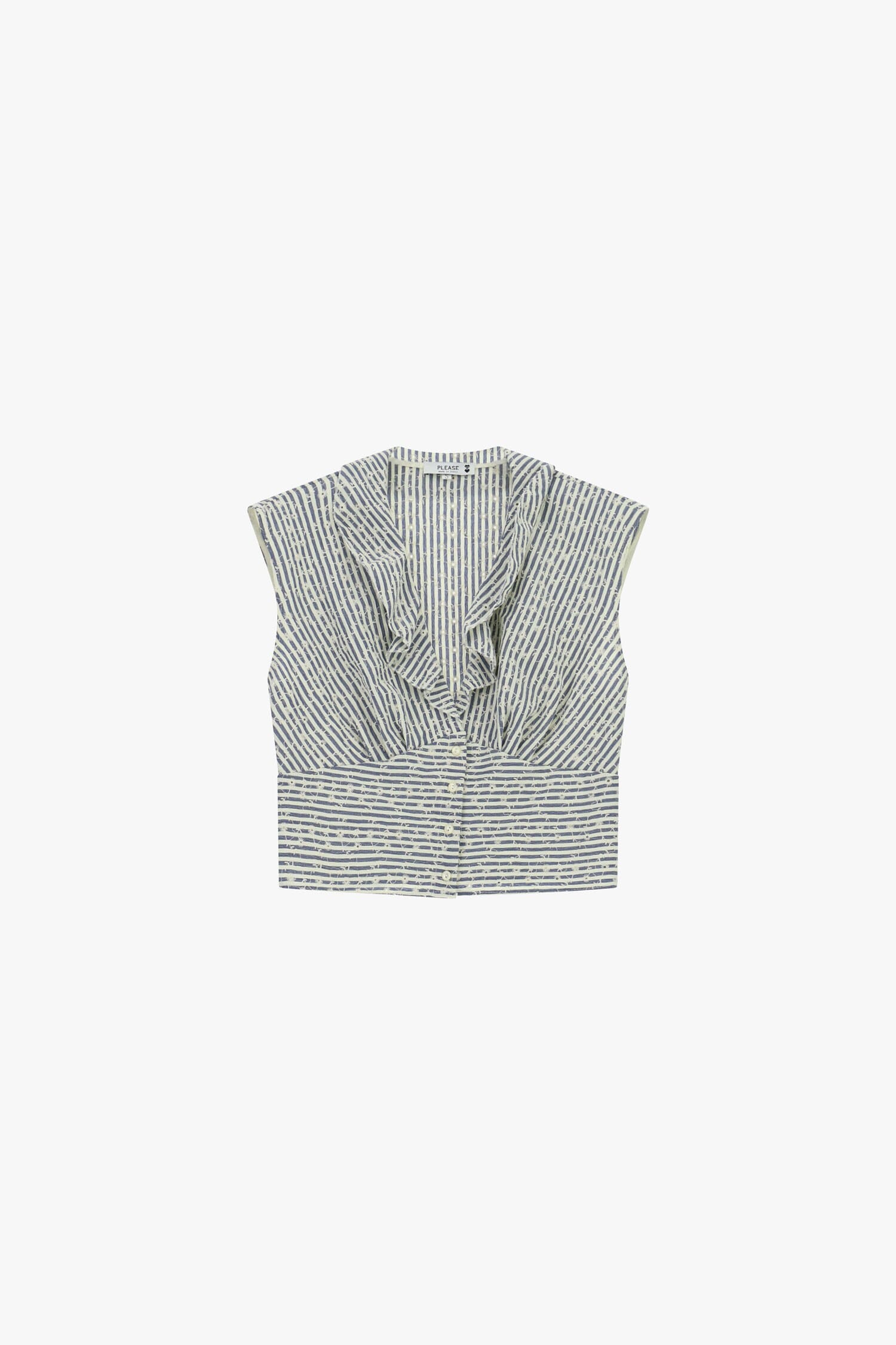 Shirt Cropped Senza Maniche Con Volant E Righe Please