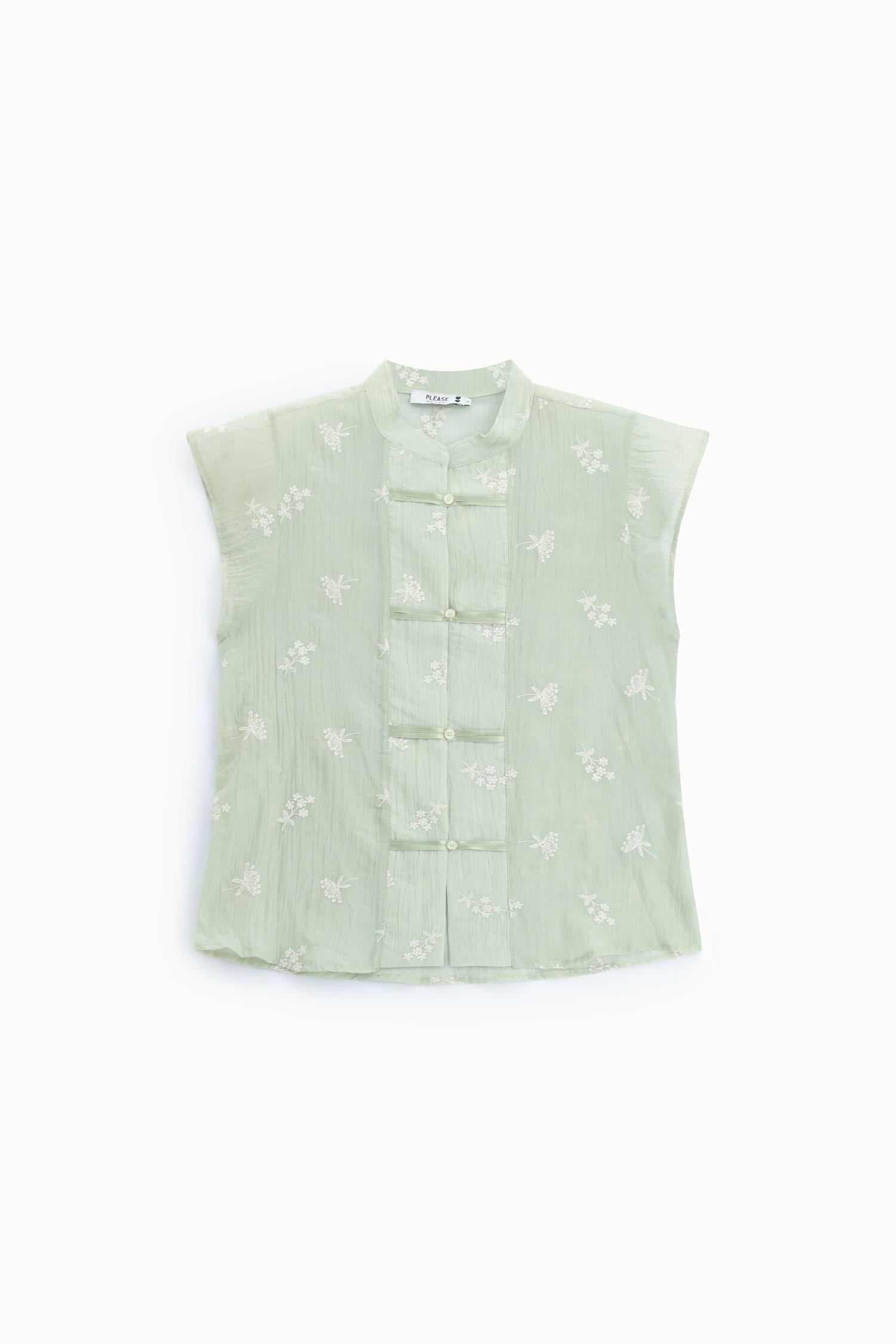 Camicia Senza Maniche Con Fiori Ricamati E Chiusura Frontale Please