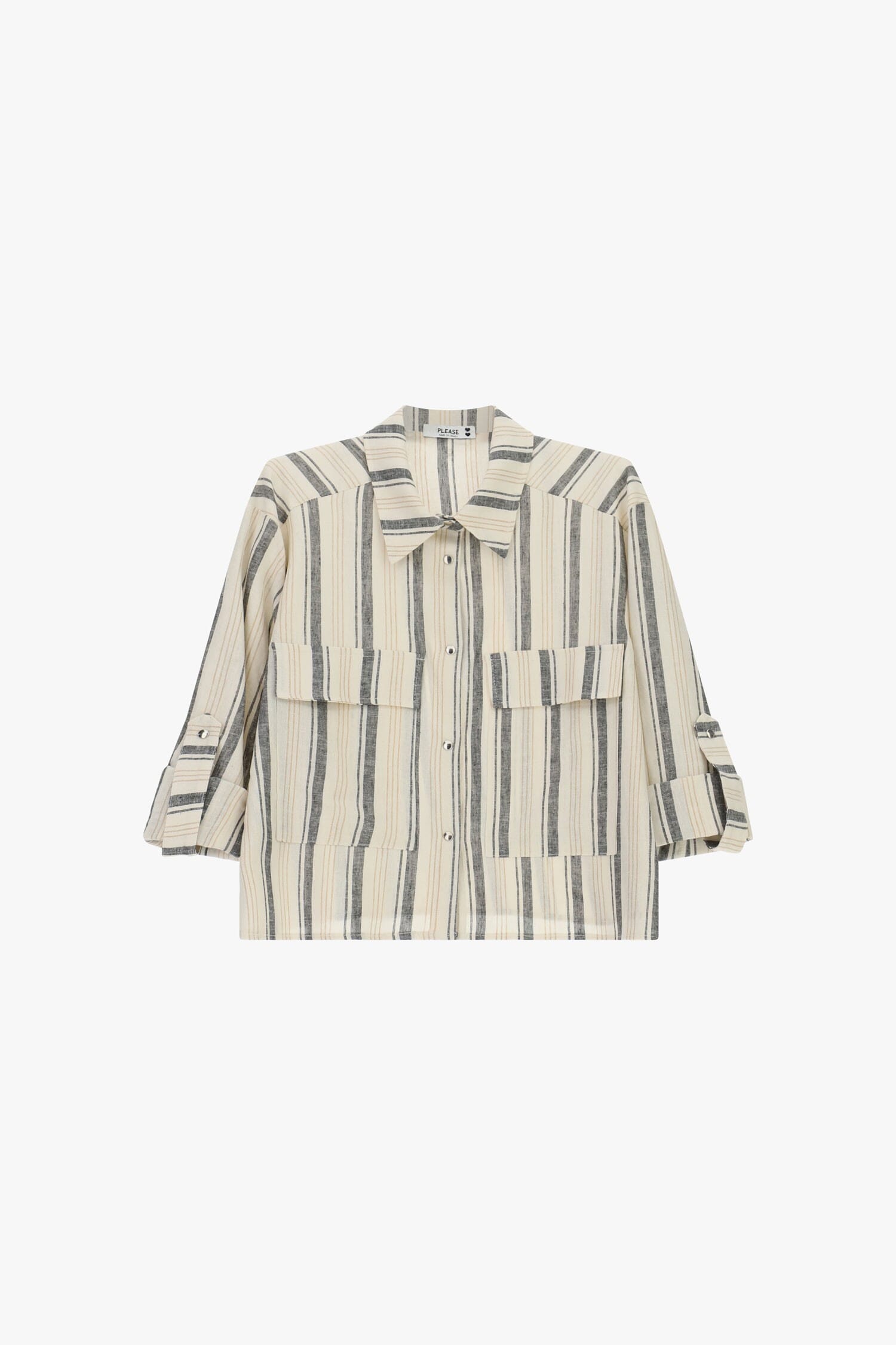 Camicia A Righe Con Tasche Frontali E Maniche Arrotolabili Please