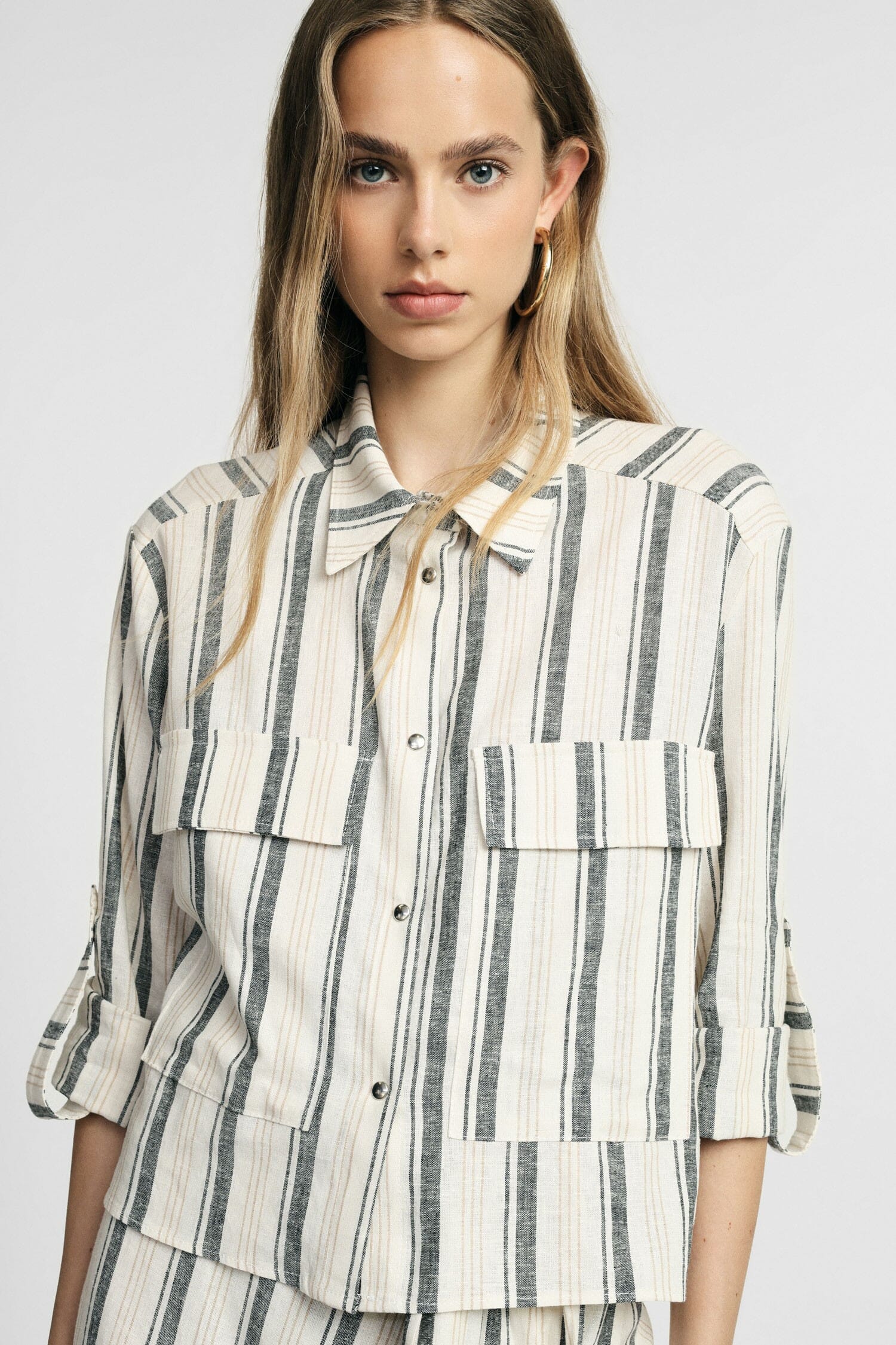 Camicia A Righe Con Tasche Frontali E Maniche Arrotolabili Please