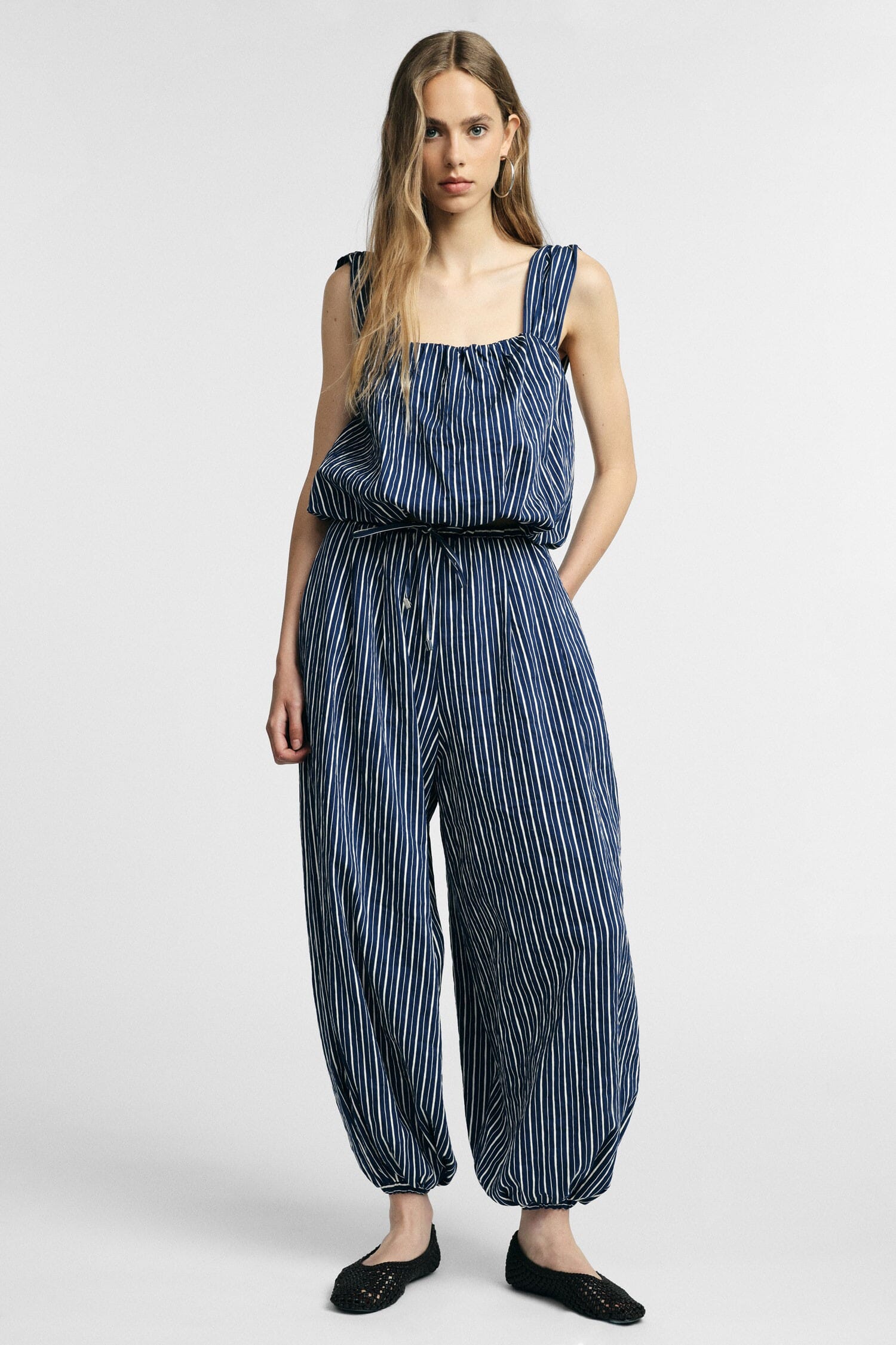 Wide Striped Trousers With Drawstring Waist Please